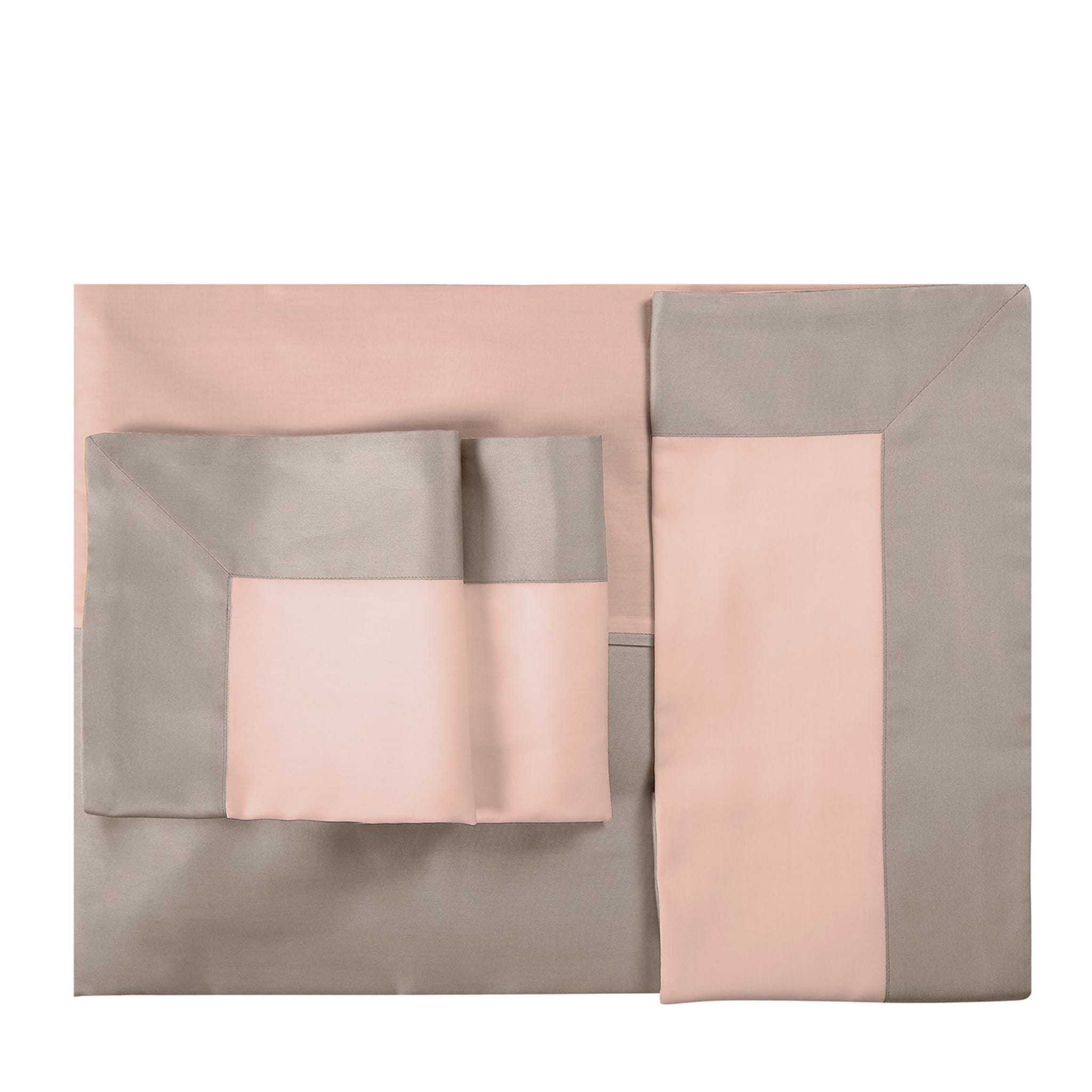Apollo Set aus staubig-rosa & taupefarbenem Bettbezug und 2 Kissenbezügen - Hauptansicht