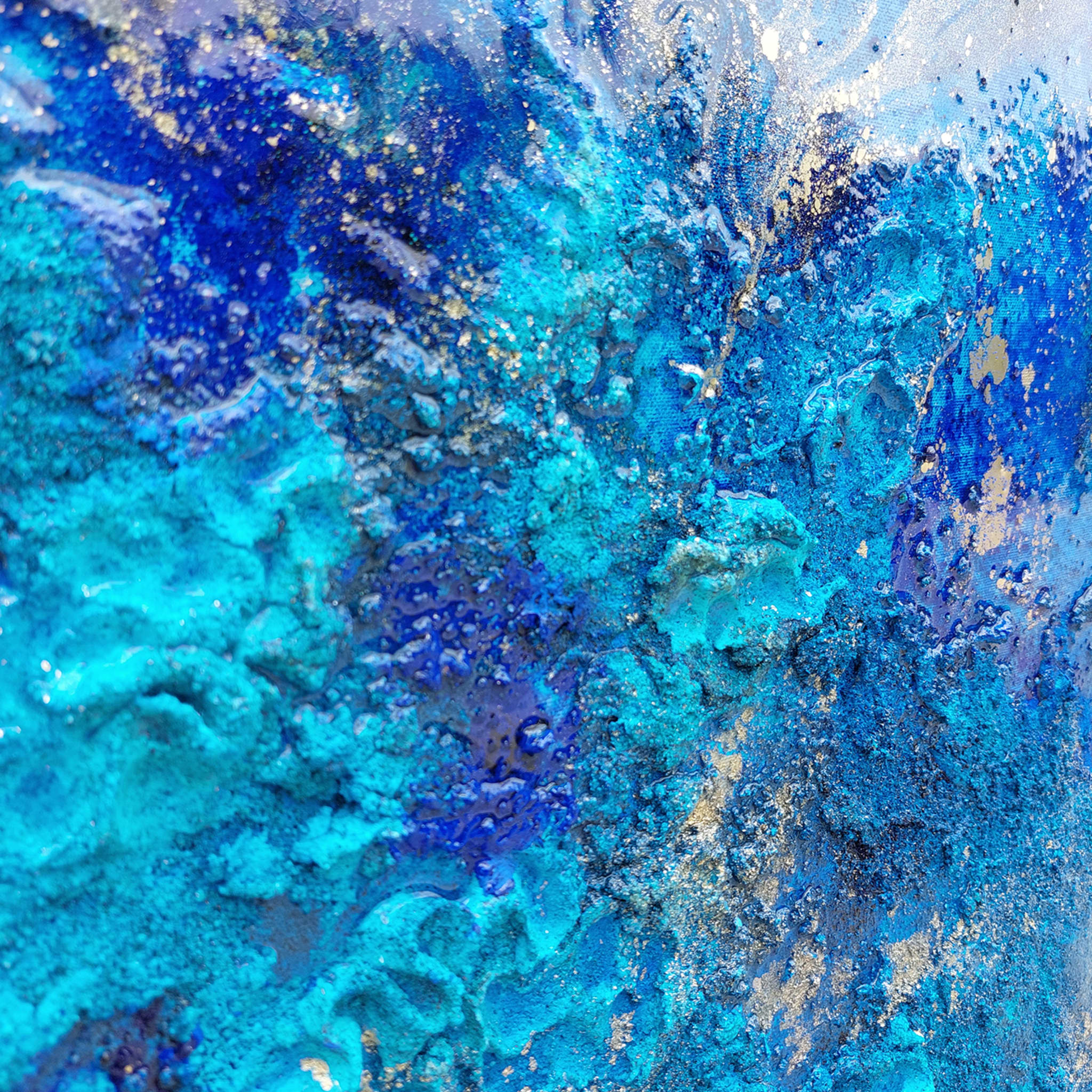 Pittura a tecnica mista della barriera corallina blu intenso - Vista alternativa 2