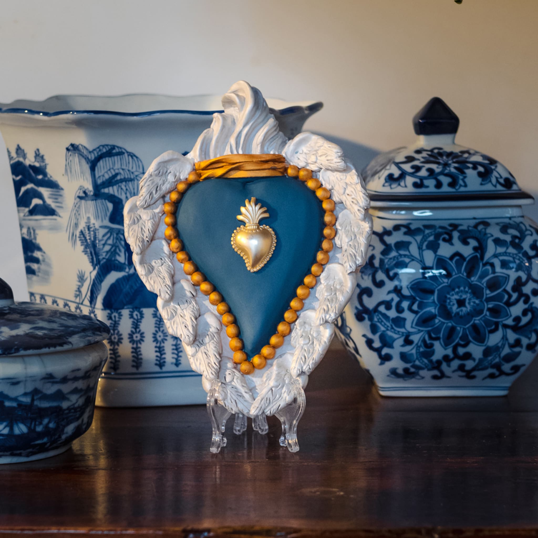 Matte blaue Keramik Herz - Alternative Ansicht 1