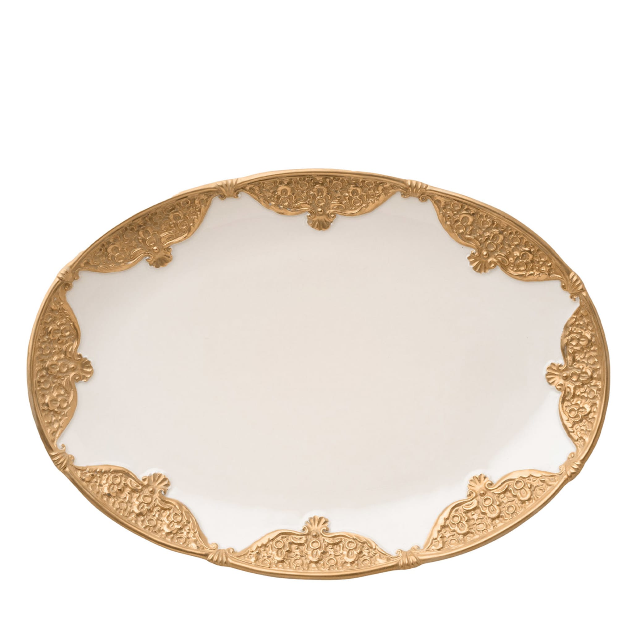 Caterina Small Oval White & Gold Serving Plate - Main view