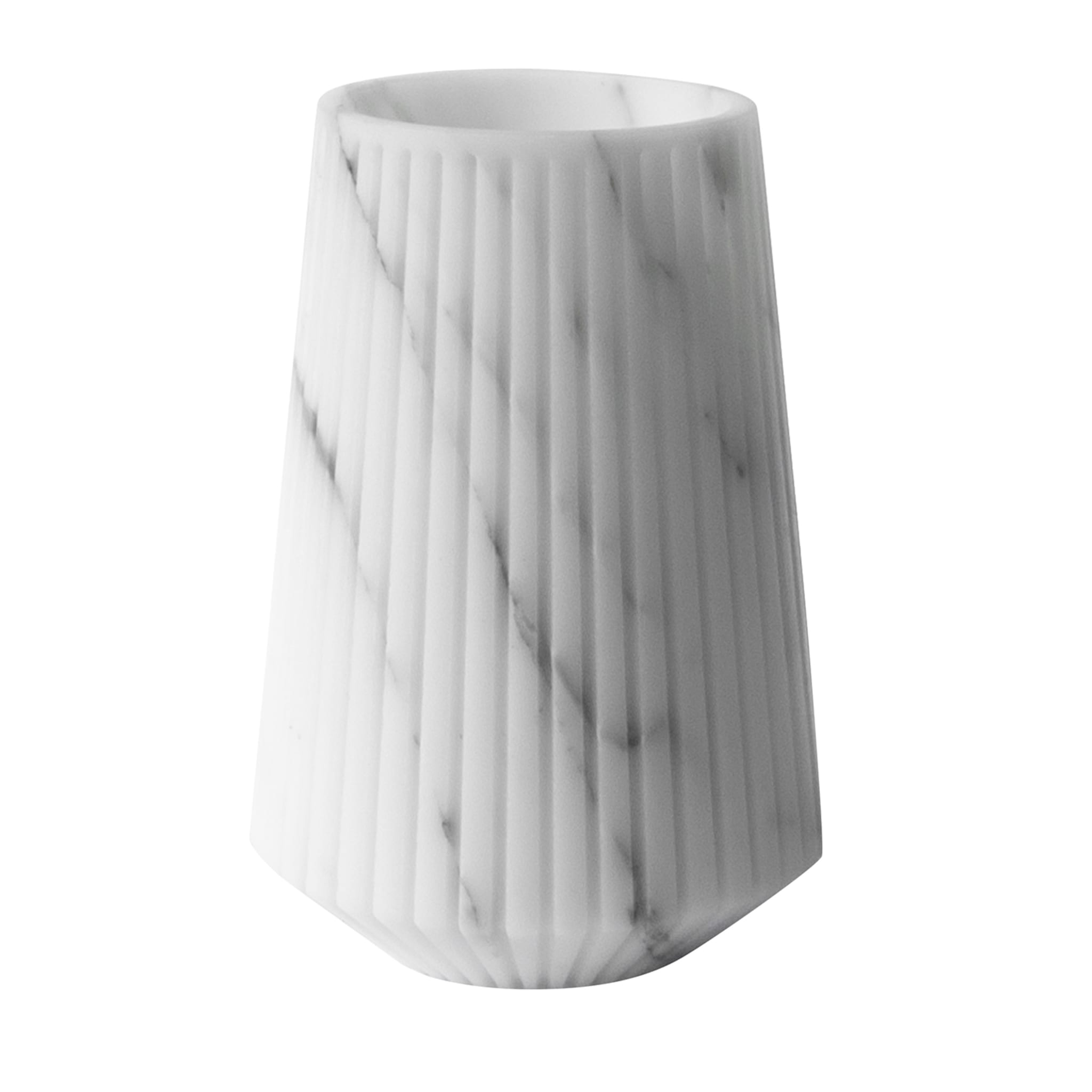 Striped Medium Vase in white Carrara marble - Main view