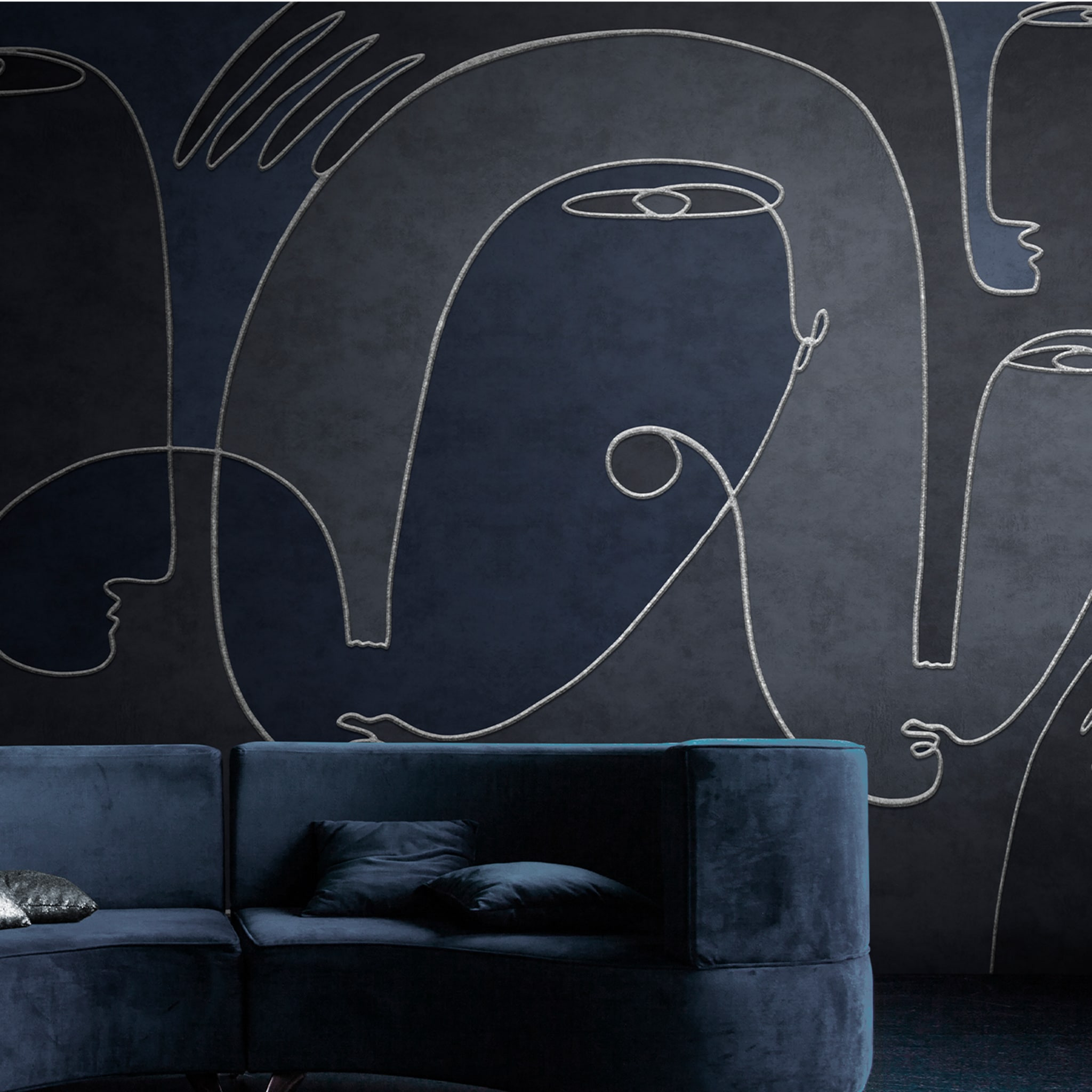 Dark blue oneline textured wallpaper  - Alternative view 1