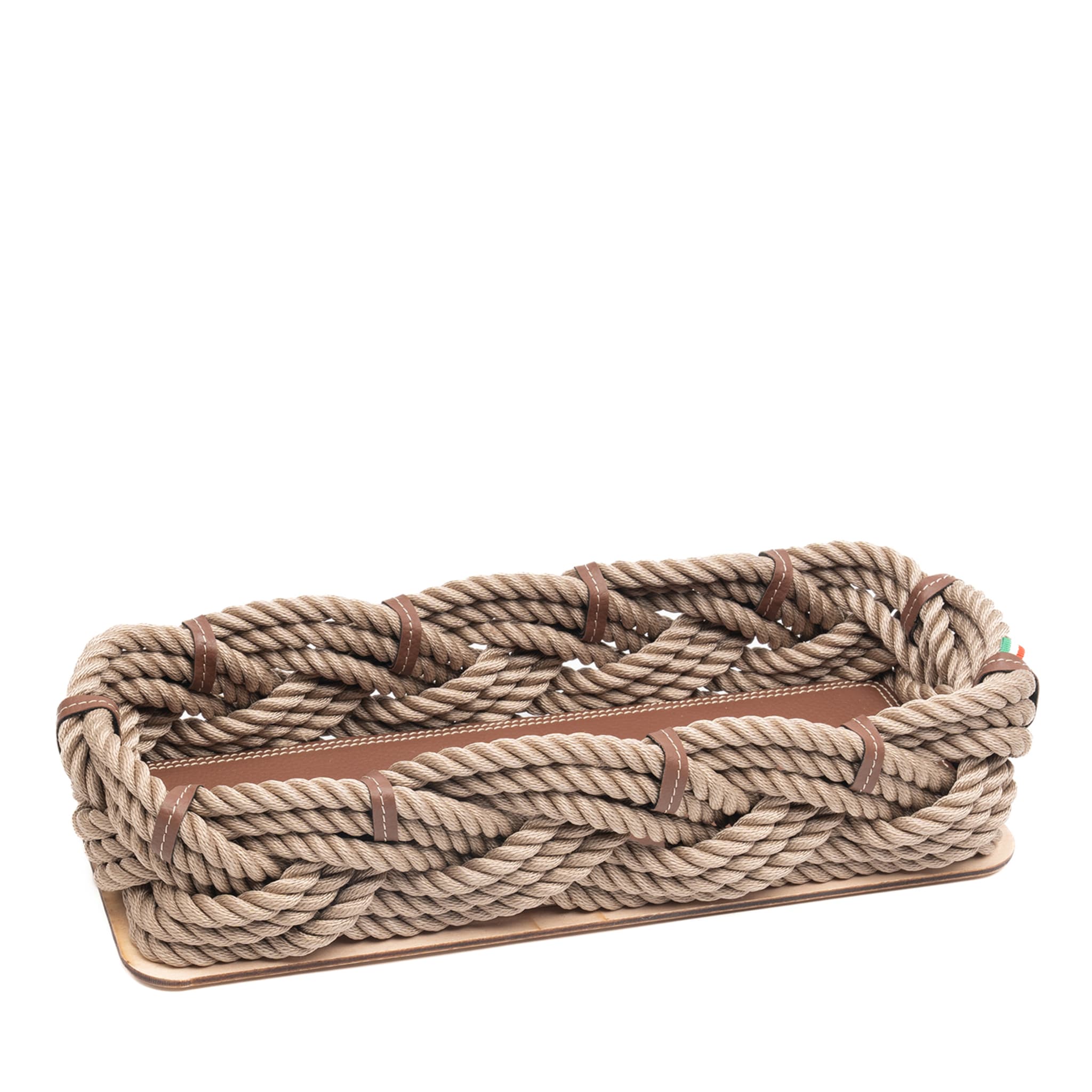 Nautical-Inspired Medium Beige Rectangular Rope Basket  - Main view
