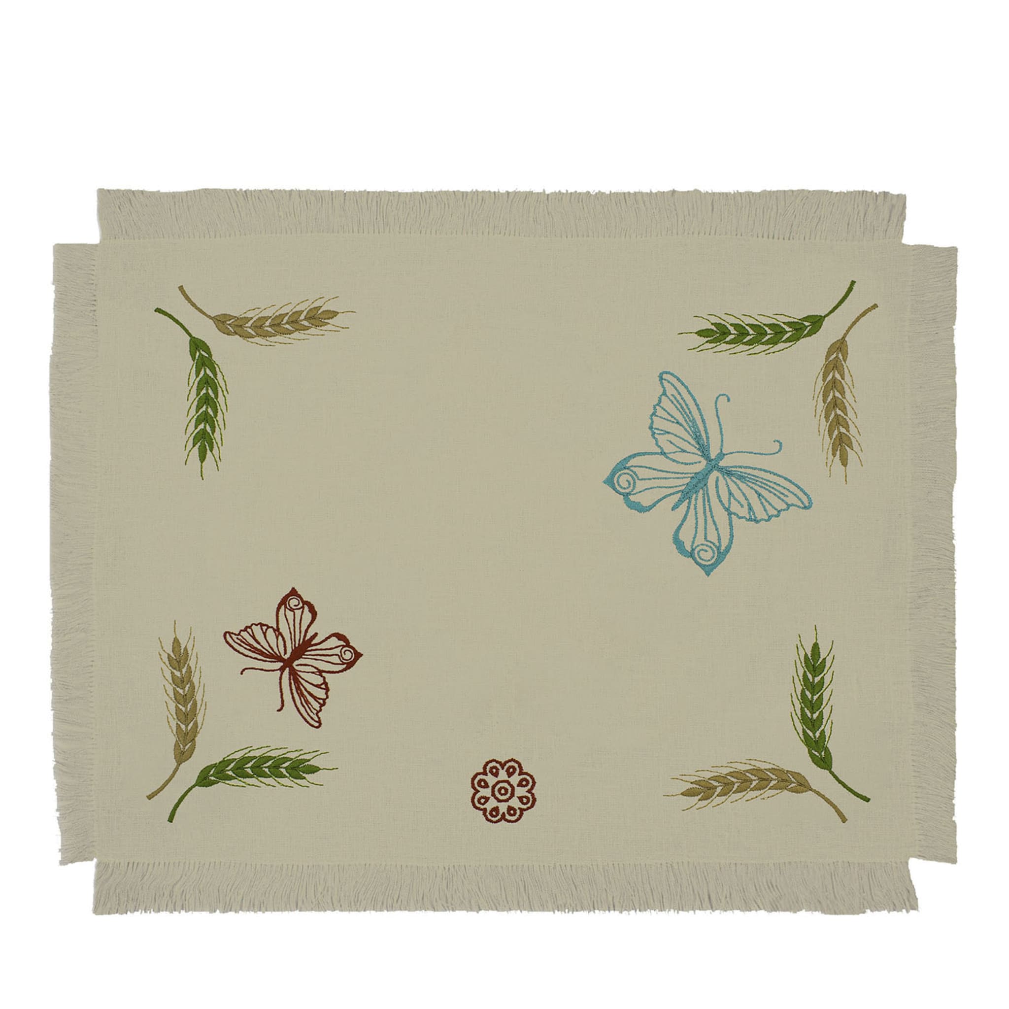 Grano Set of 2 Embroidered Fringed Taupe Table Mats - Main view