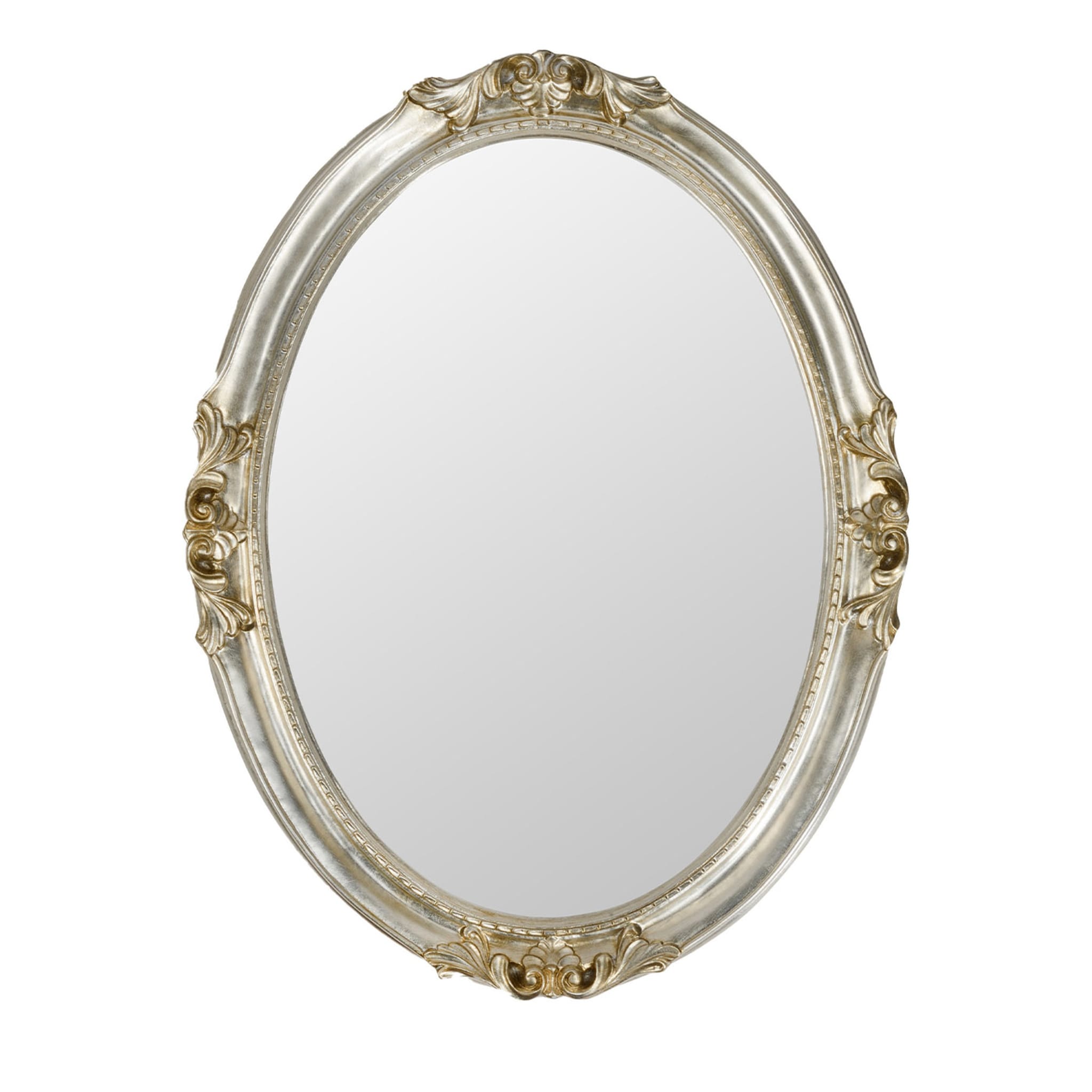 Miroir ovale Brigitte à feuilles d'argent antiques - Vue principale