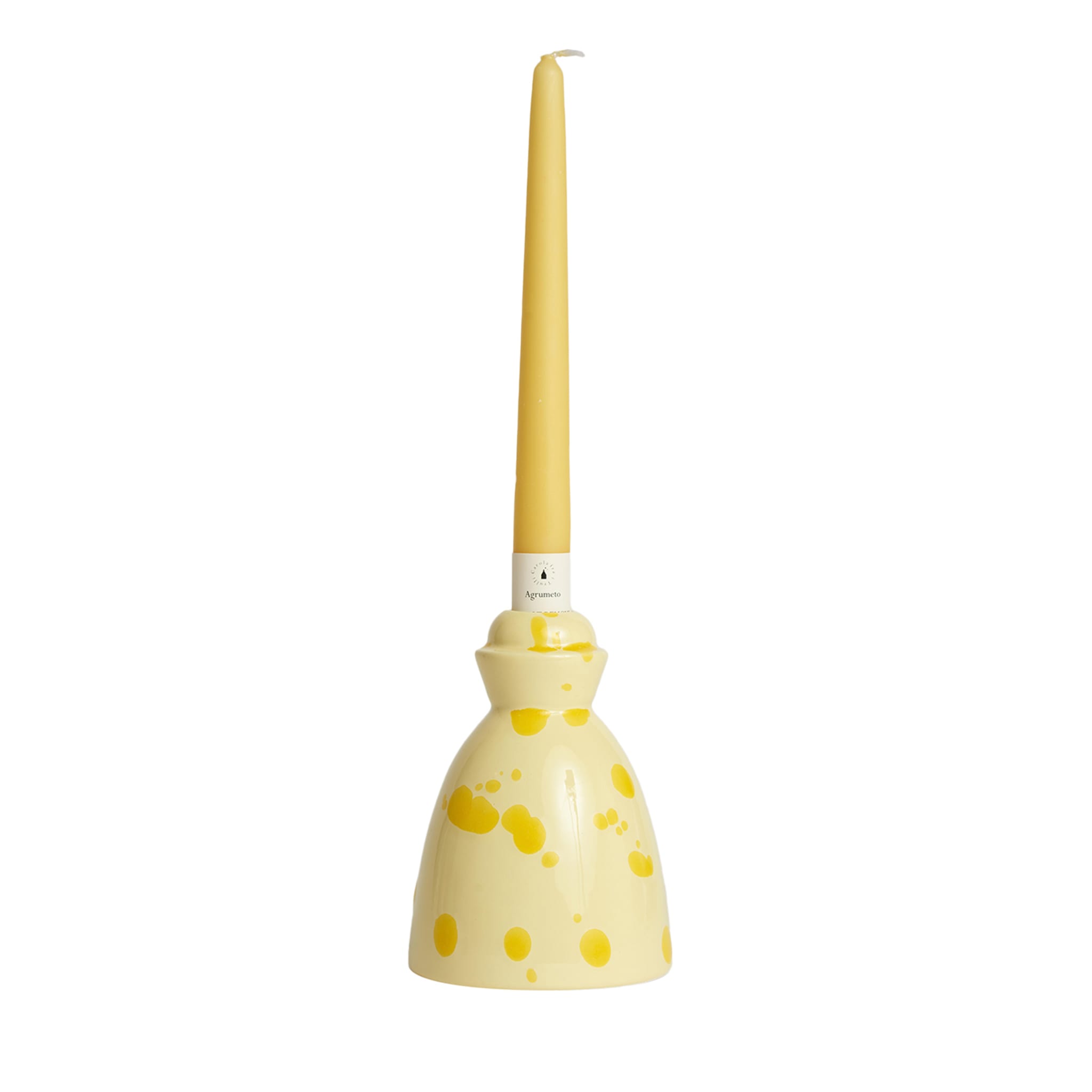 Yellow Ceramic Candlestick with 4 Beeswax Candles - Main view