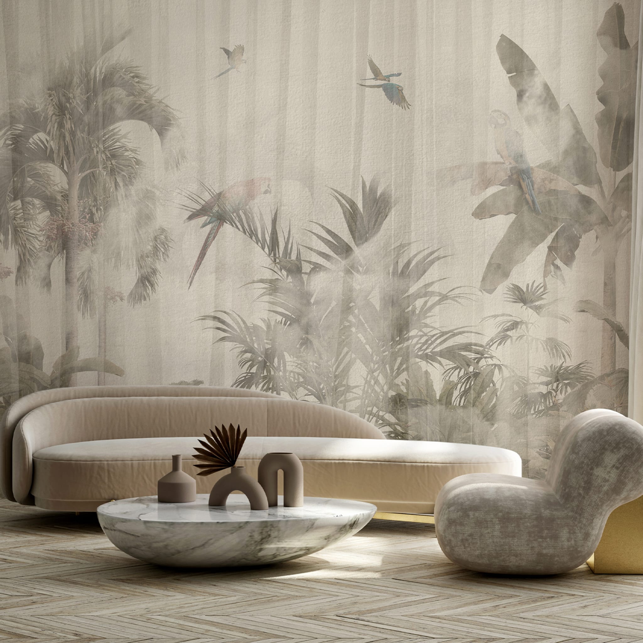 Flying parrots beige textured wallpaper - Alternative view 1