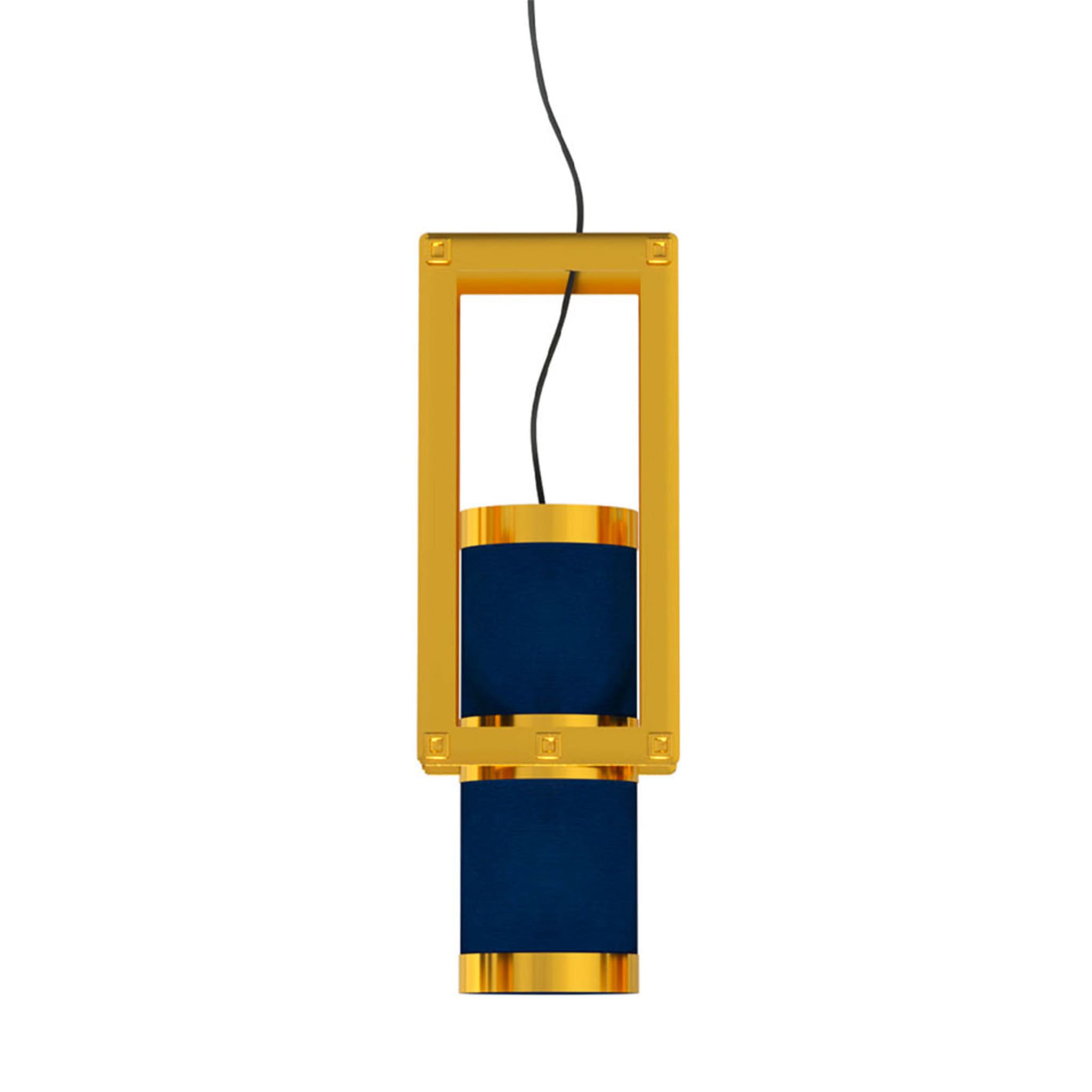 Lampe pendante cylindrique bleue et or - Vue principale