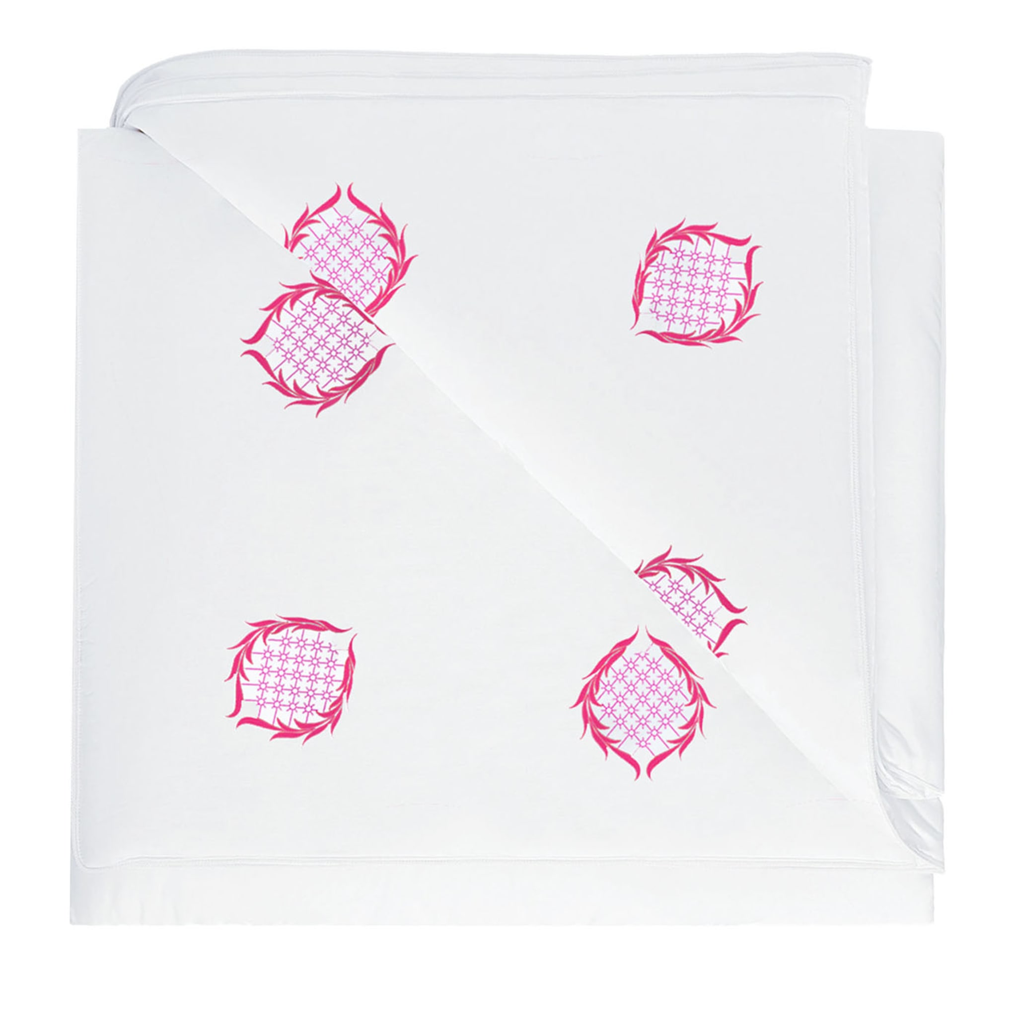 Ananas Embroidery White & Fuchsia US King Light Quilt - Main view