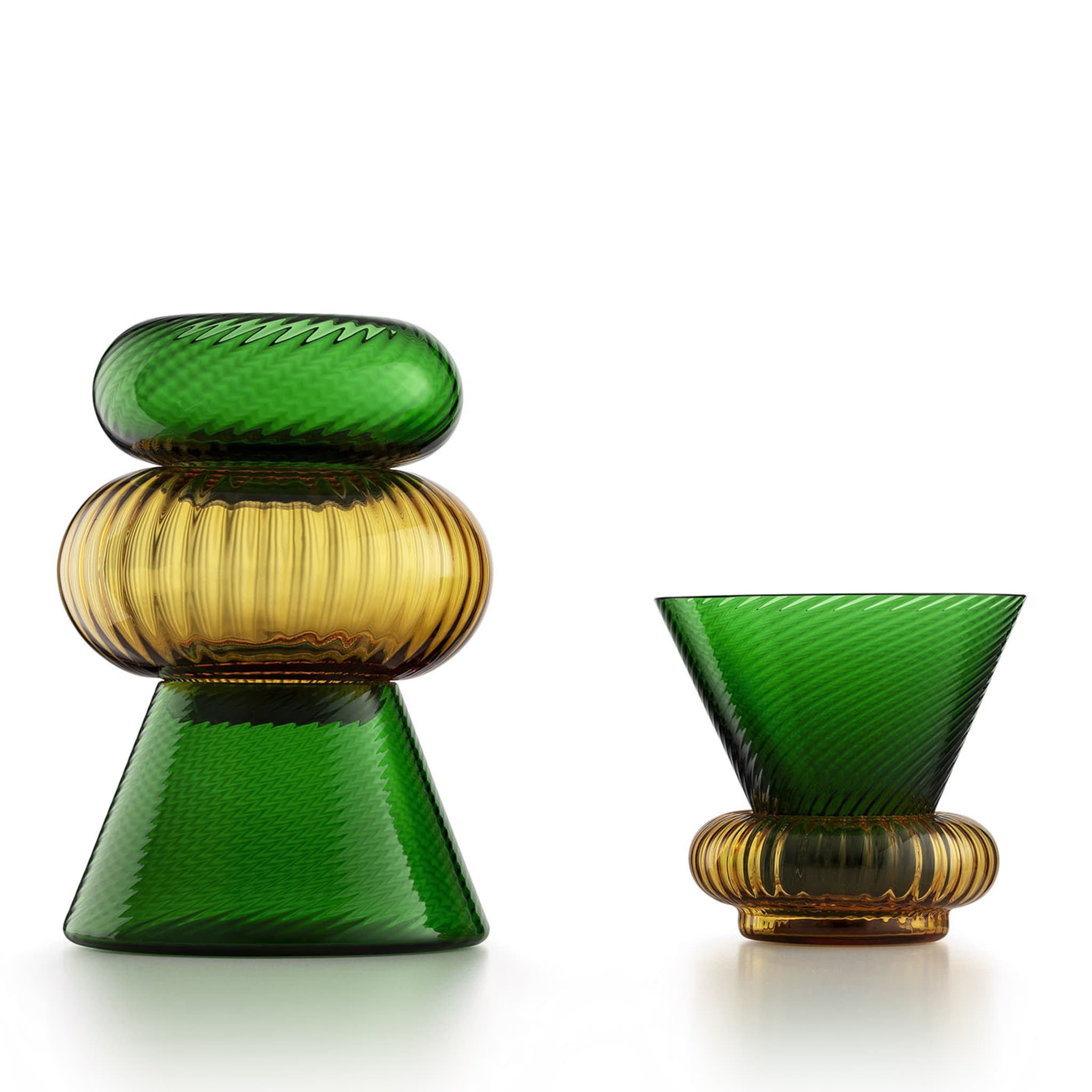 Issey Set of 5 Green and Amber Vases By Matteo Zorzenoni - Vue alternative 4