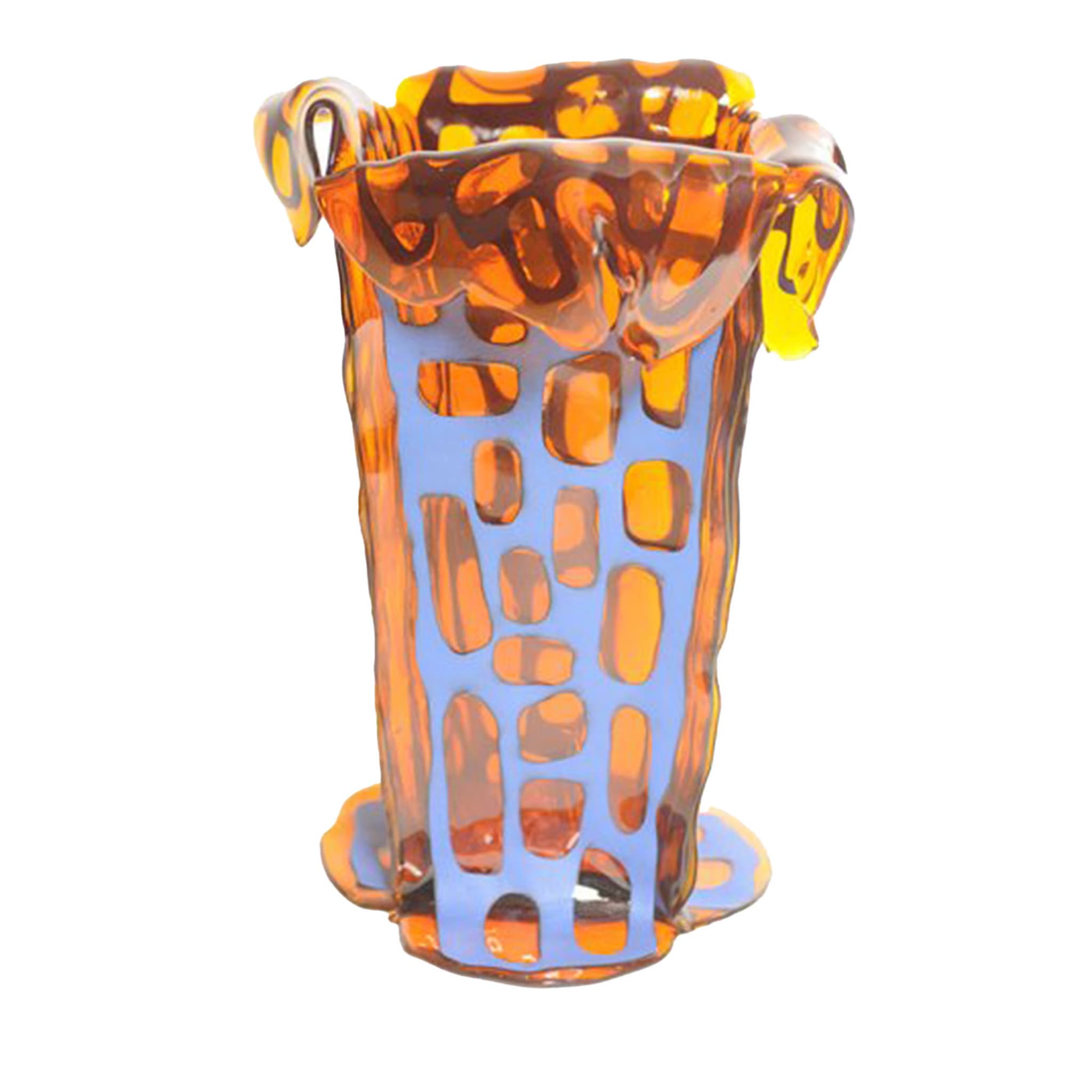 Grand vase Sagarana en cuir orange et bleu - Vue principale