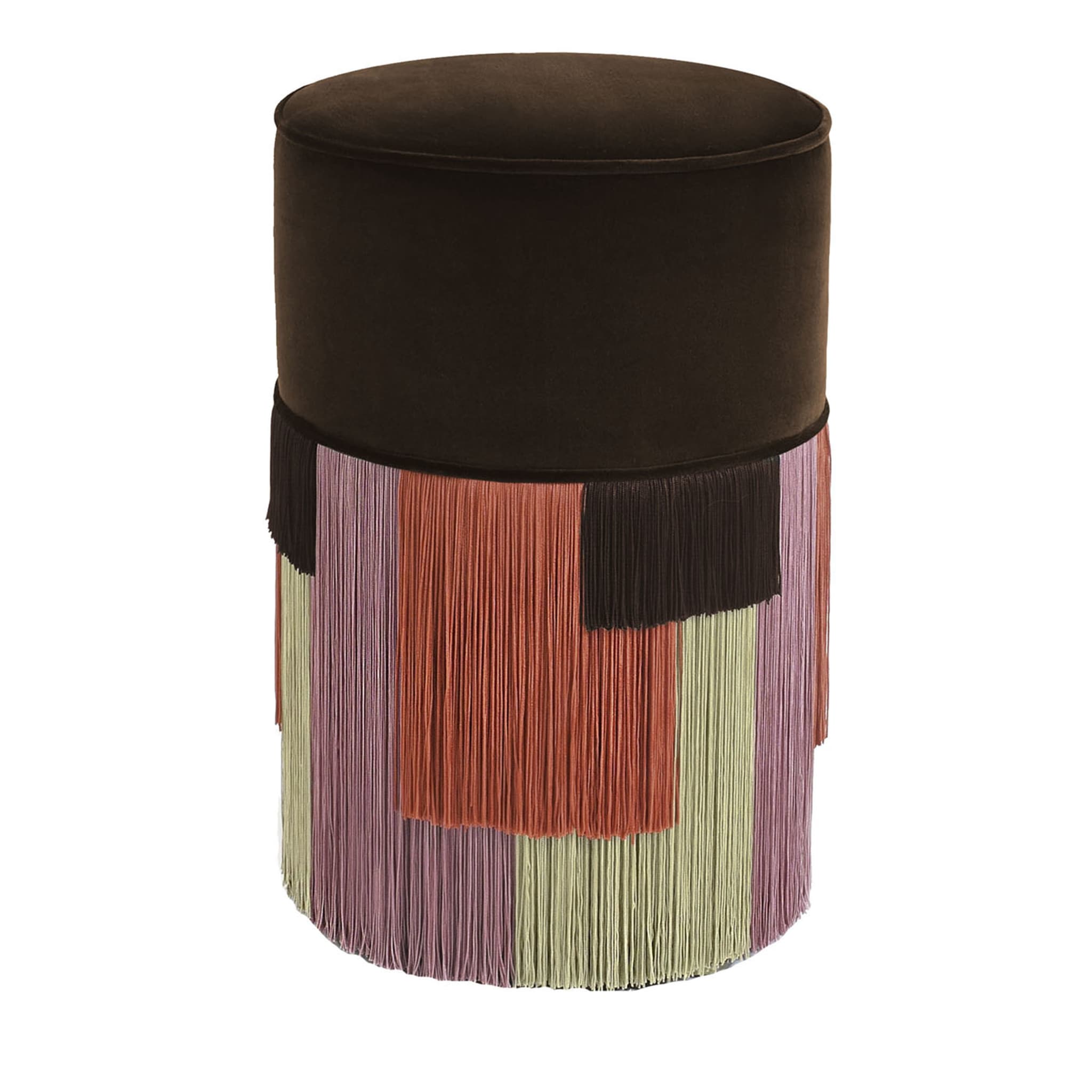 Couture Brown Pouf with Geometric Fringe - Main view