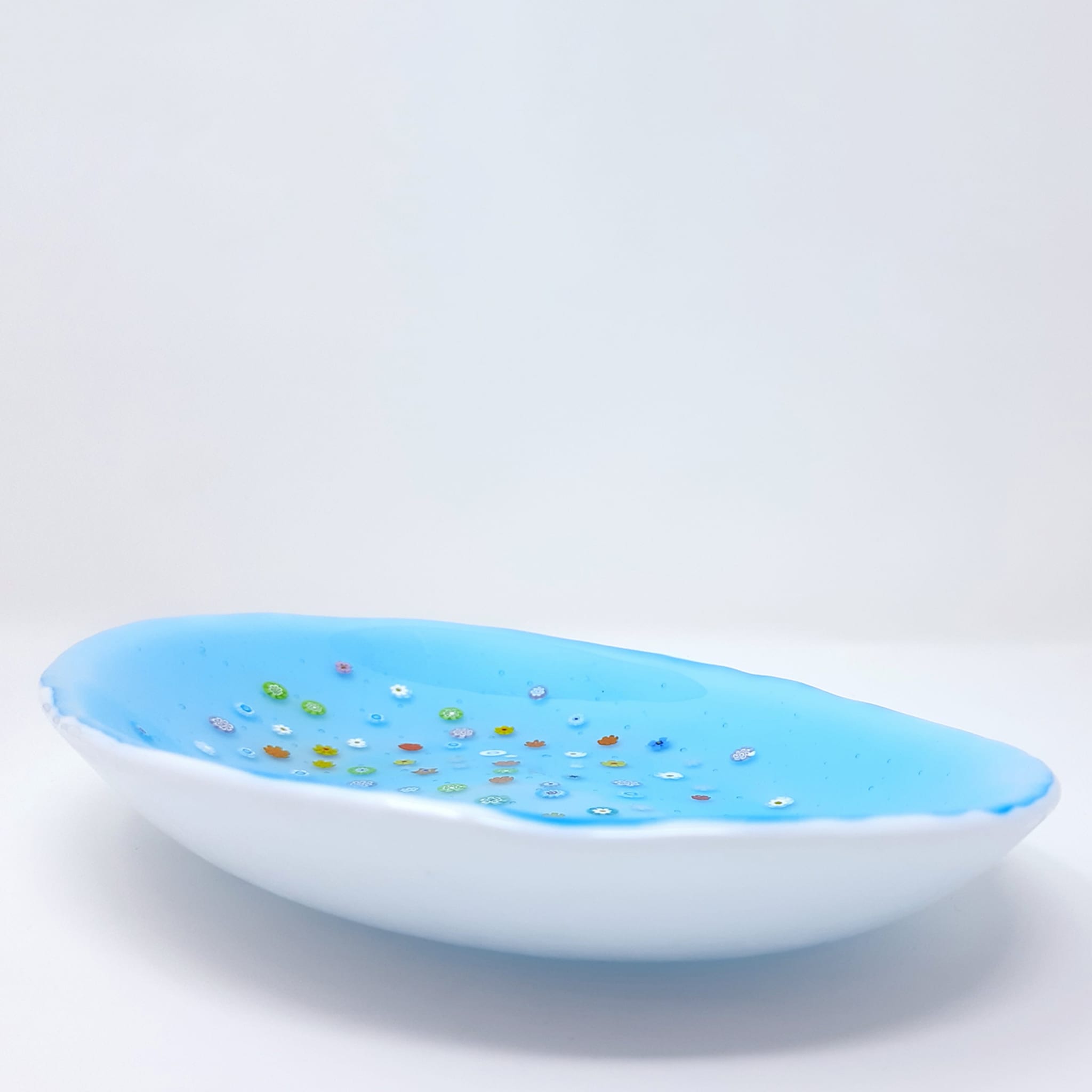 Turquoise Glass Serving Platter with Floral Murrini Inlays  - Alternative view 1