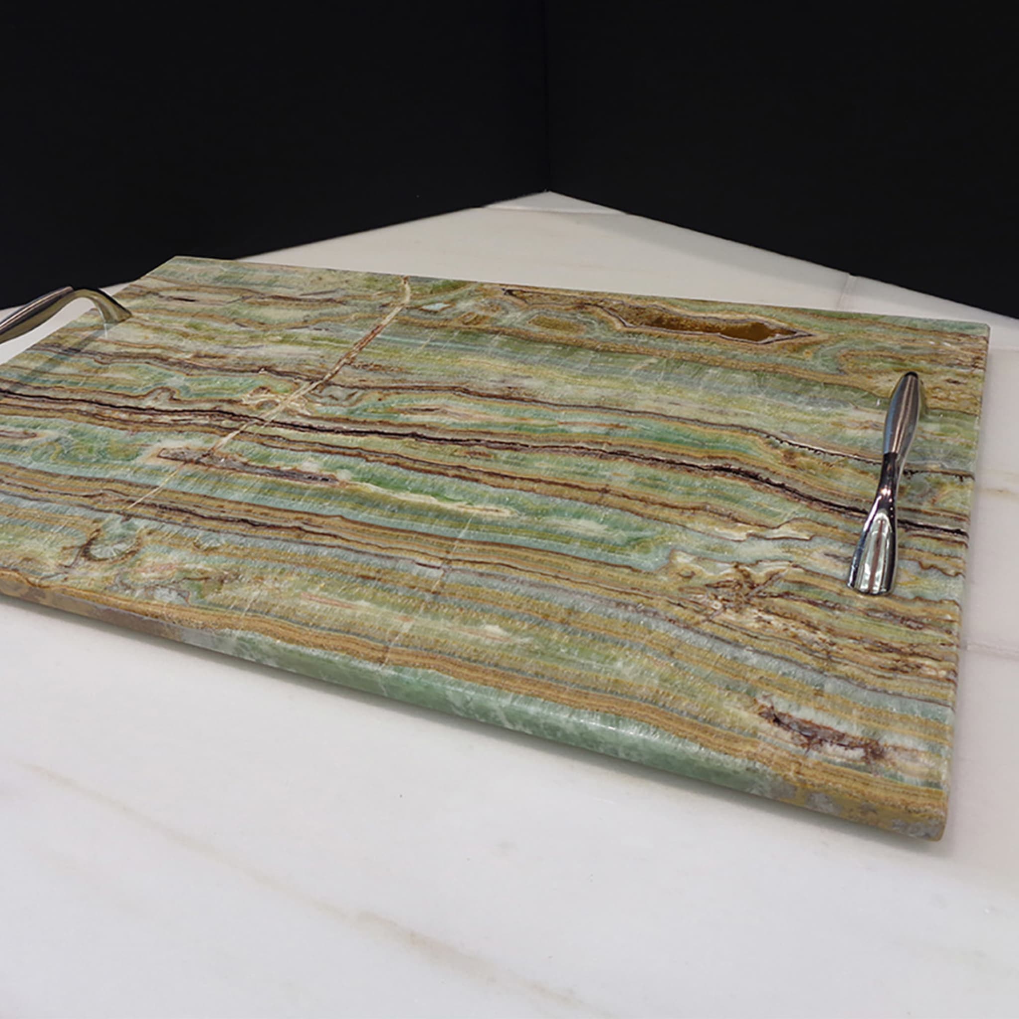 Rectangular Emerald Onyx Tray with Steel Handles #3 - Alternative view 2