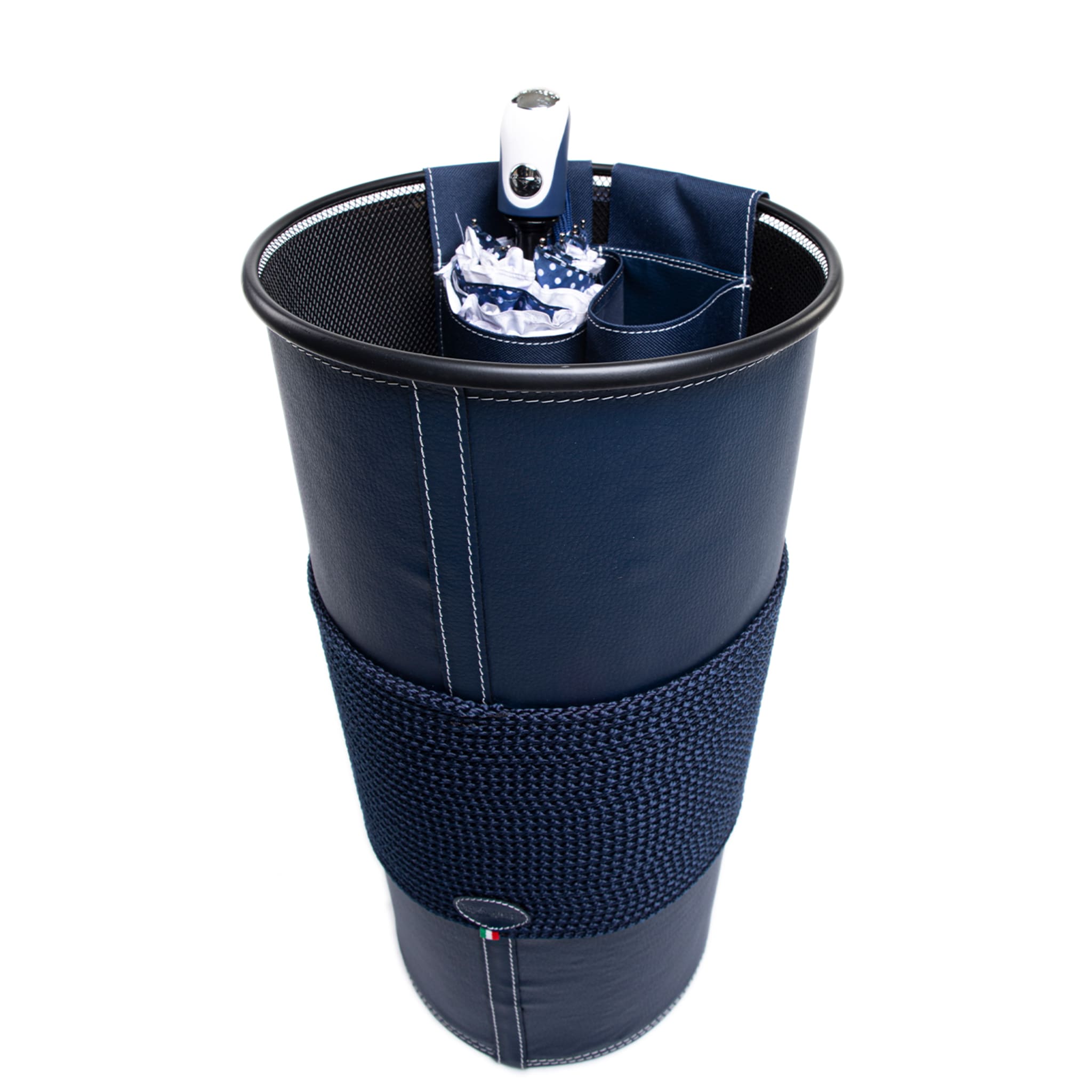 Blue Eco-Leather Umbrella Stand with Rope Inserts - Alternative view 1