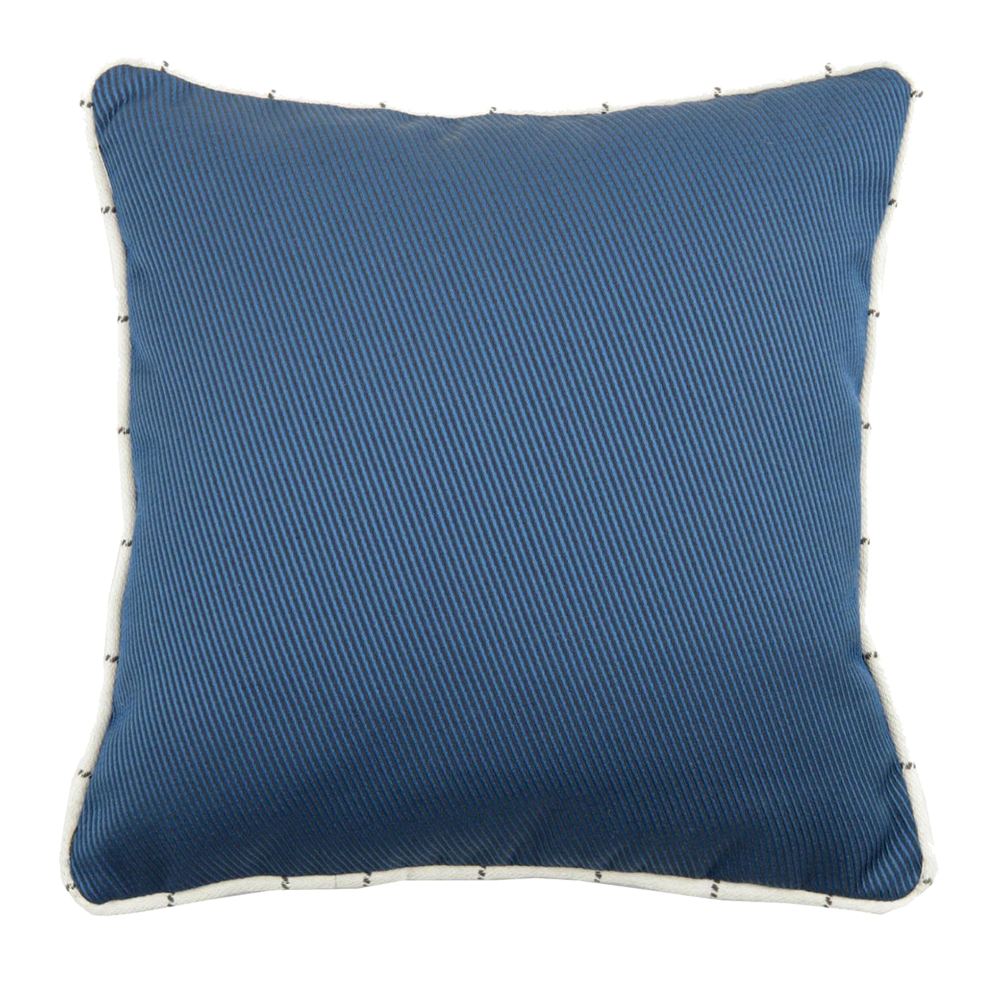 Coussin Carré bleu en tissu jacquard faux uni - Vue principale