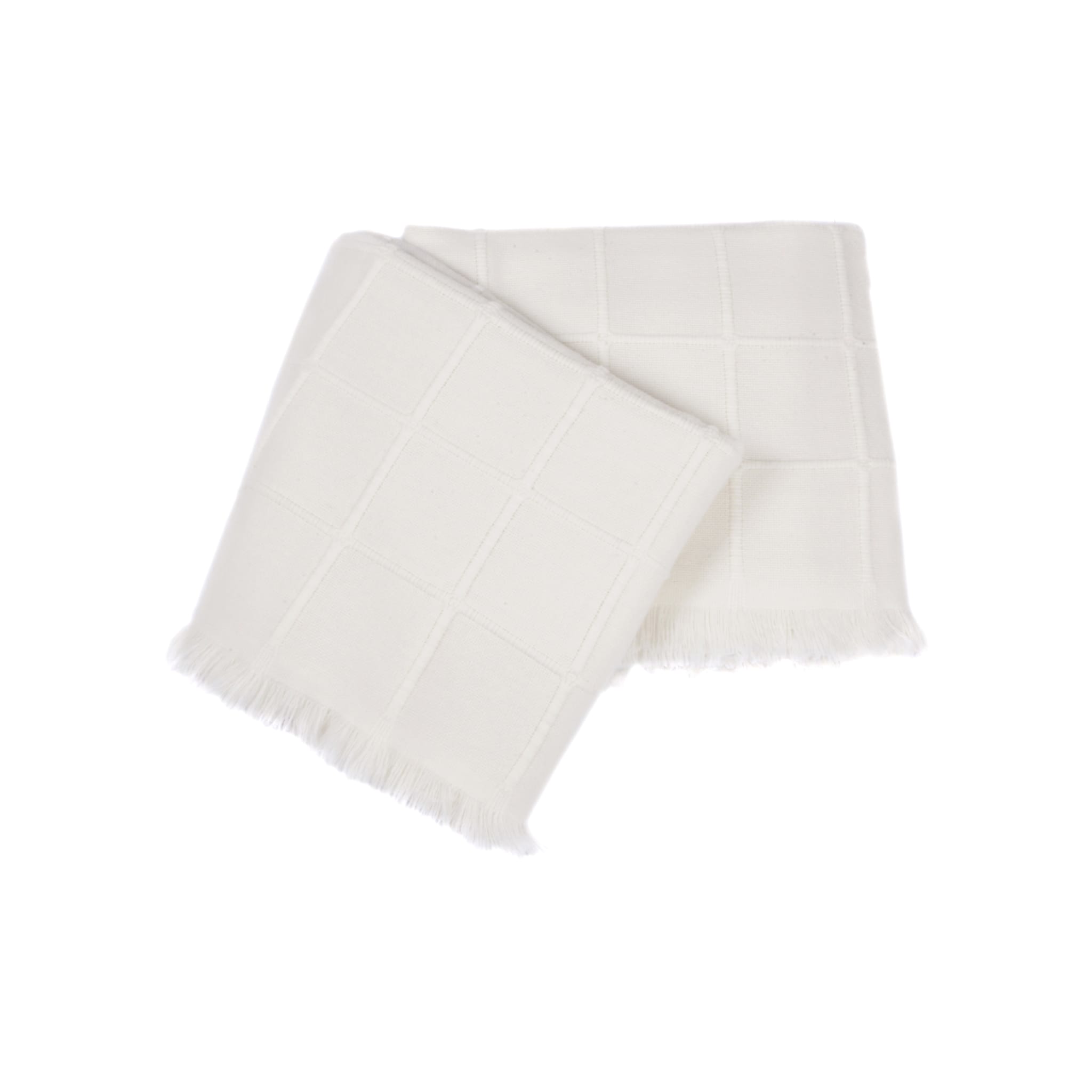 Kimberly Cream 100% Cashmere Double Plaid with side short fringes - Main view