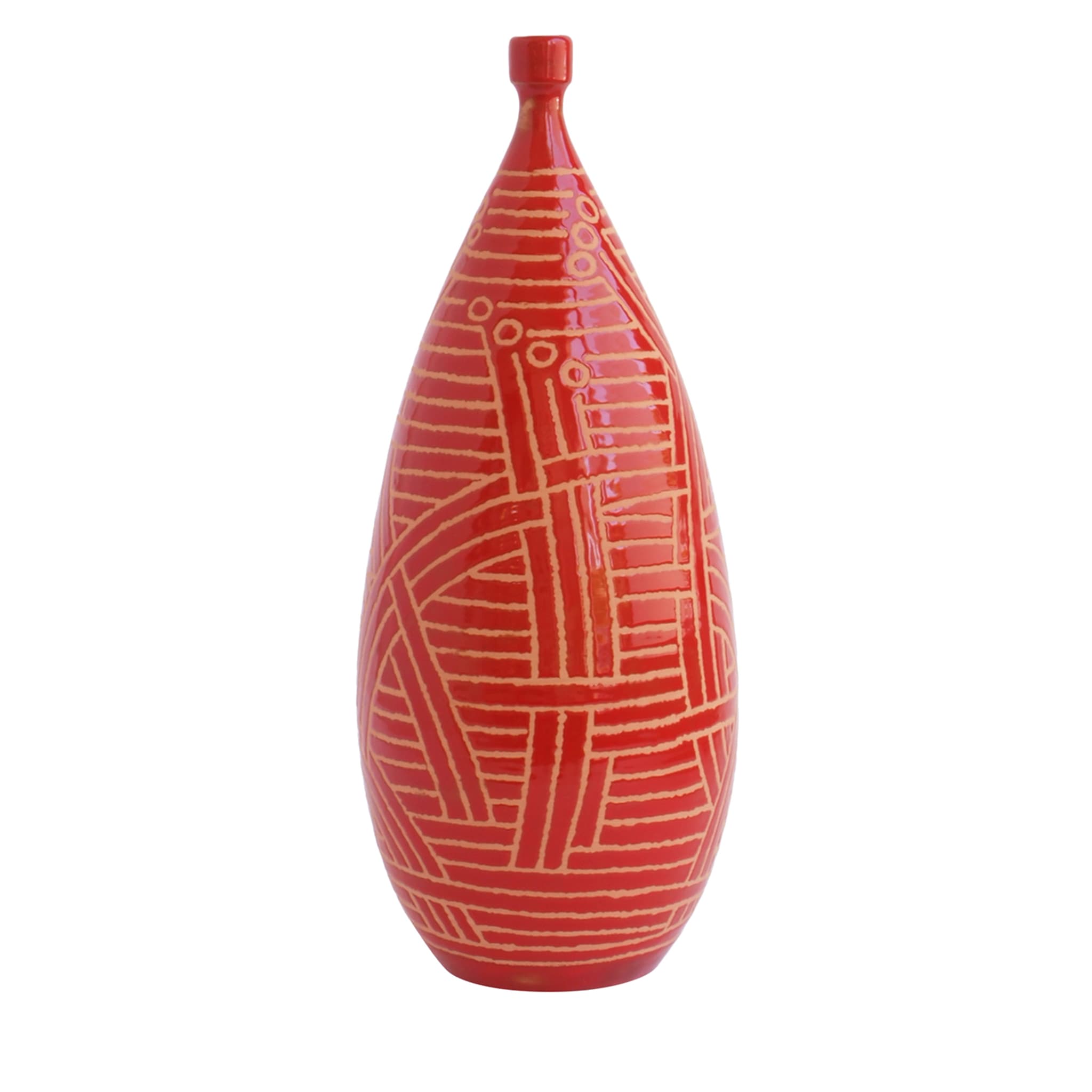 Vaso monofiore in maiolica rossa decorata - Vista principale