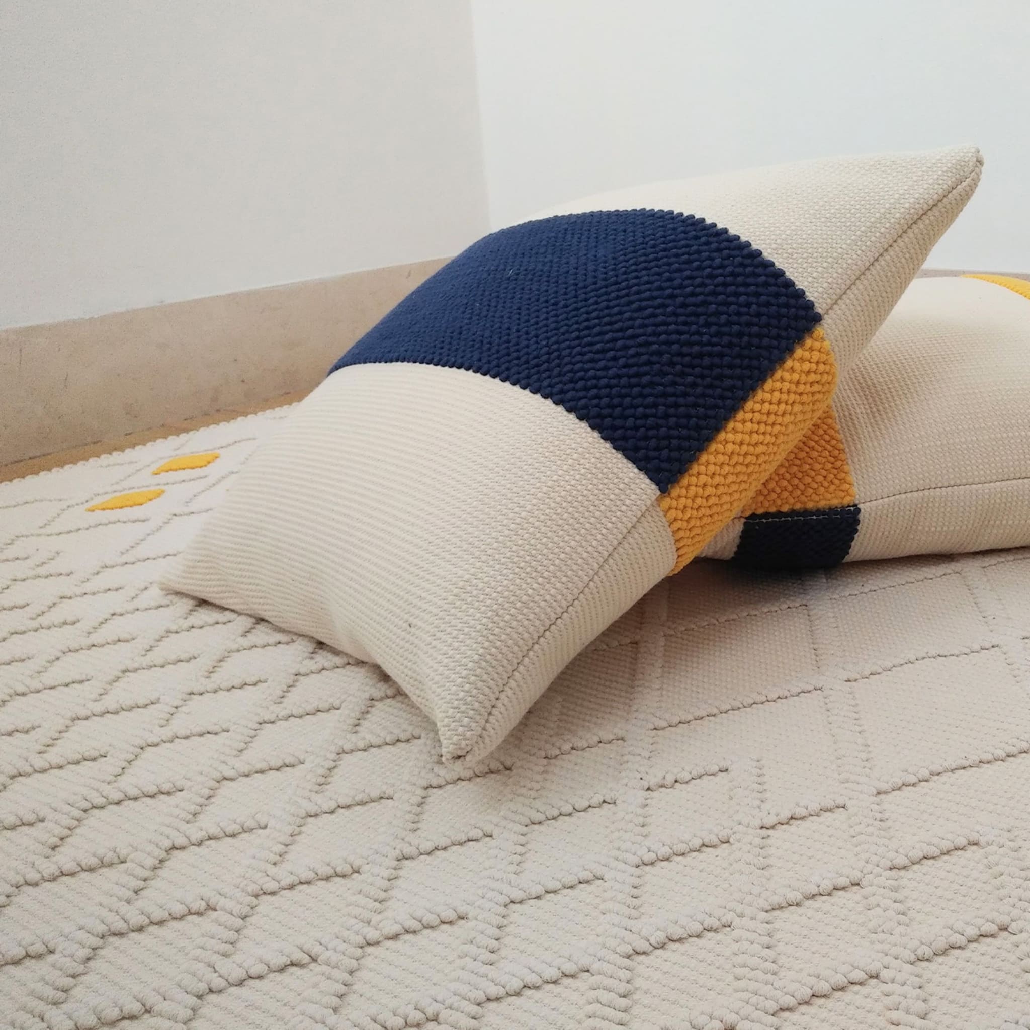 Ecru, Yellow, and Blue Double-Sided Cushion - Alternative view 2
