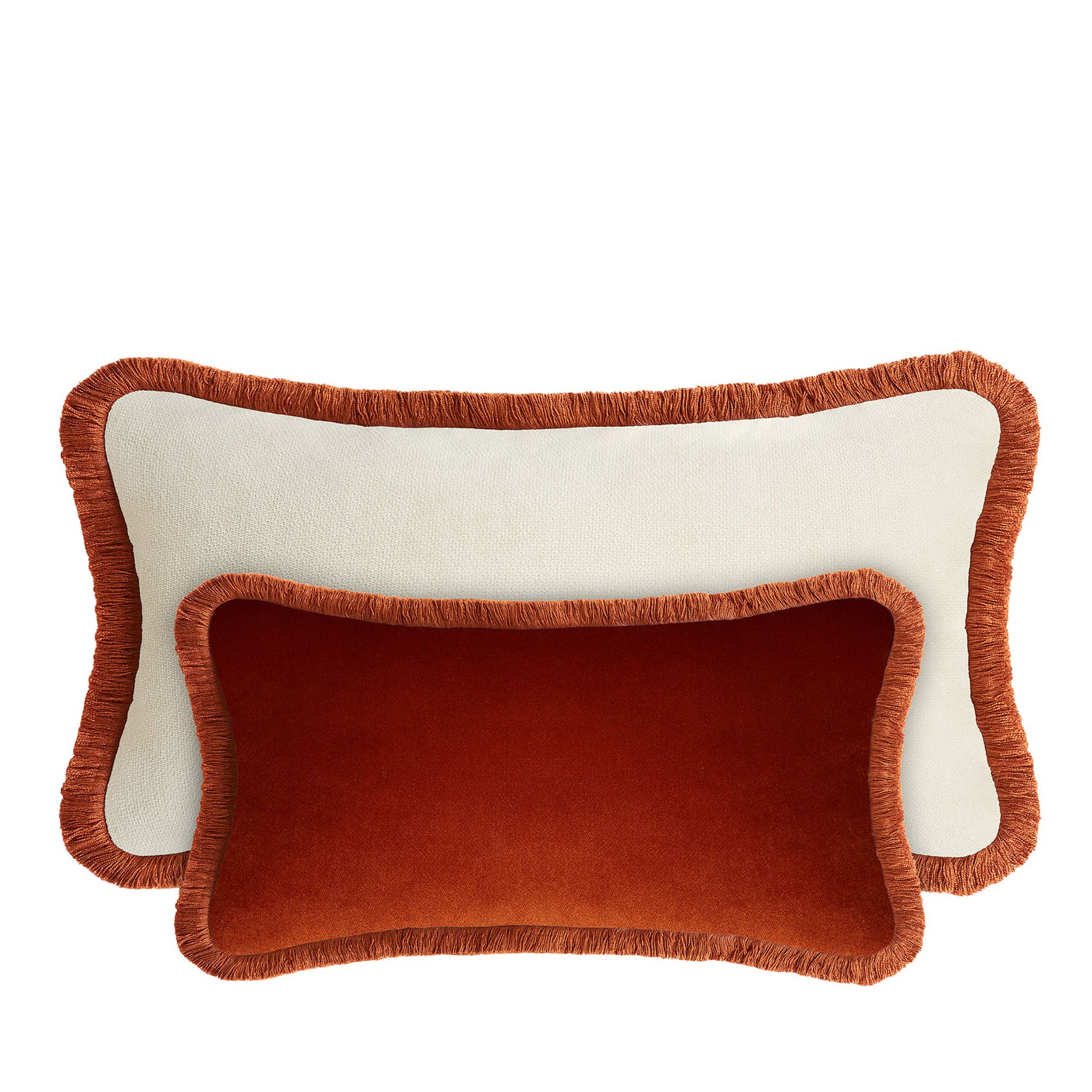 Couple Rectangle Brick Red And White Velvet Happy Cushion - Main view