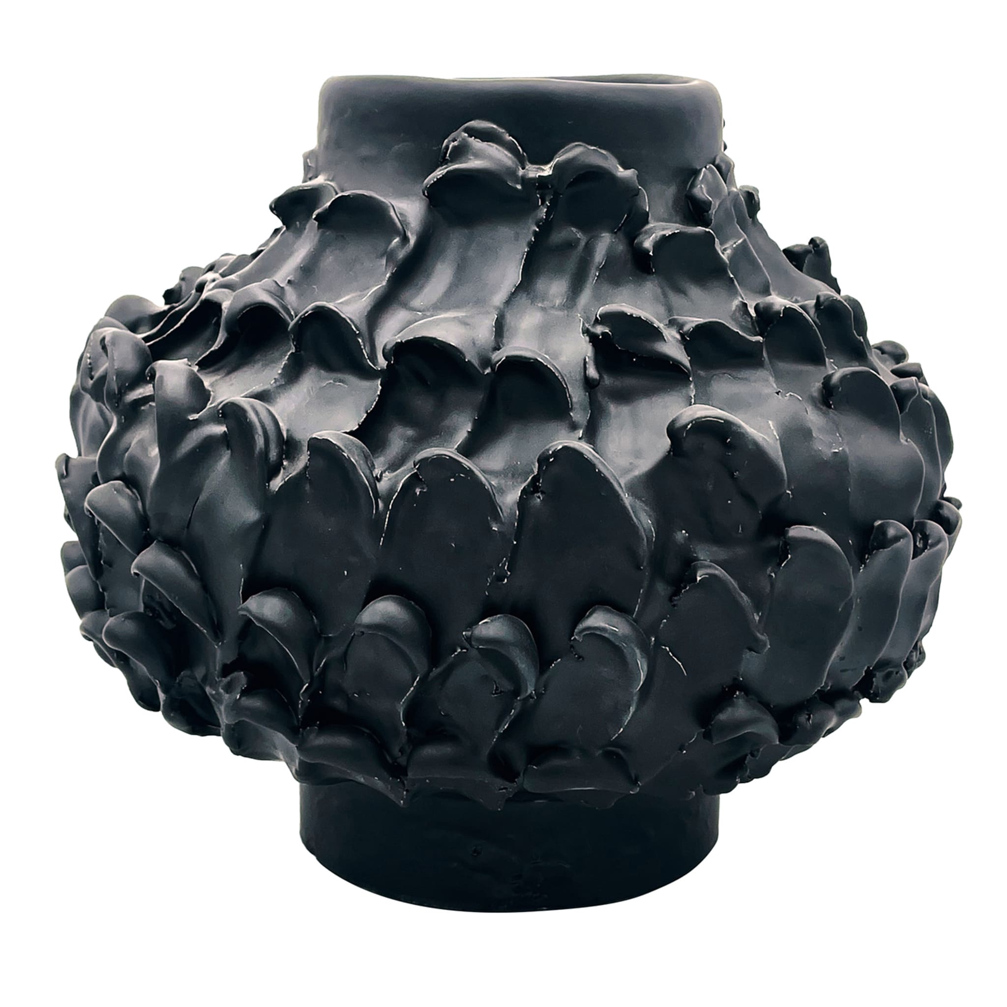 Onda Matte Black Round Vase - Main view