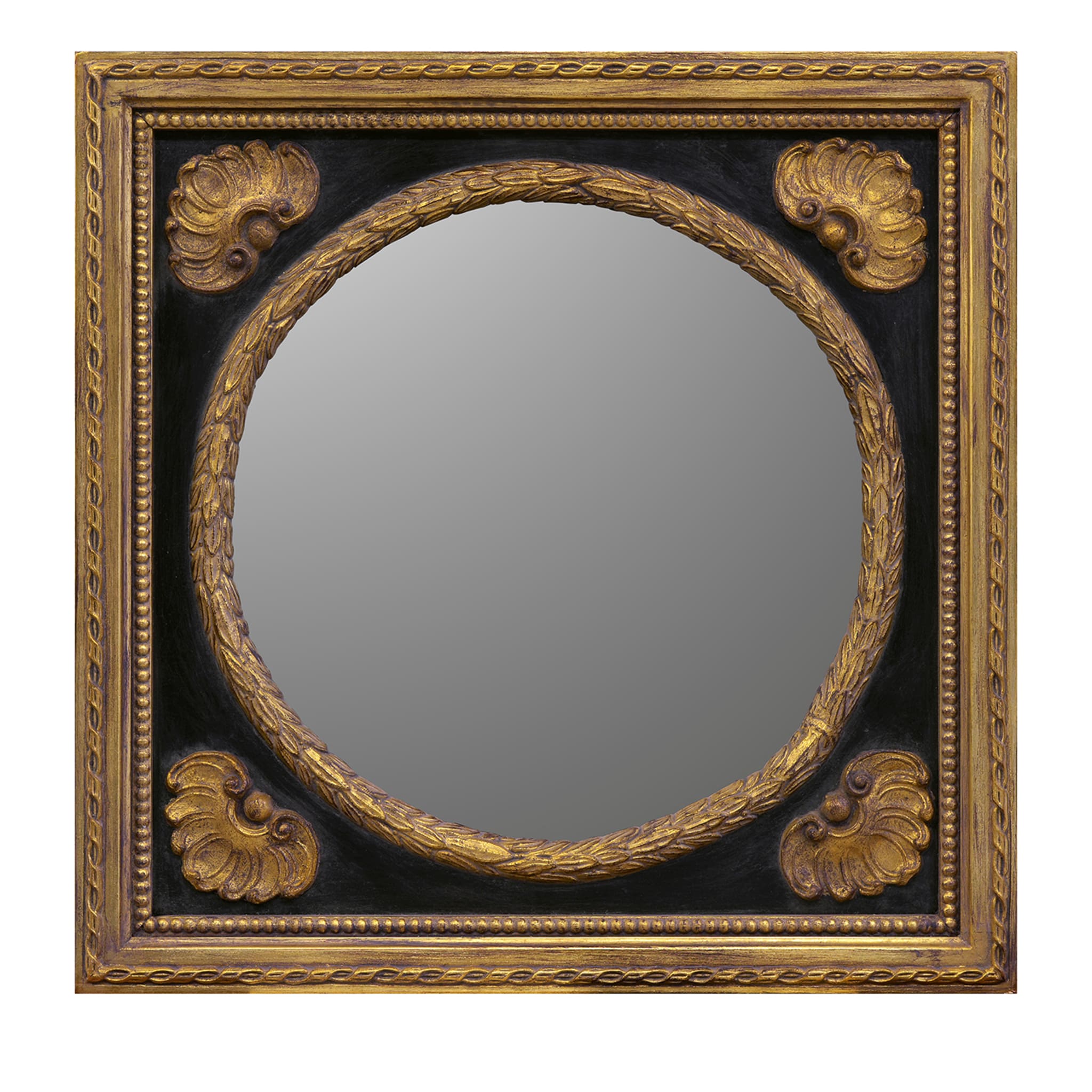 Ebony and Gold Round Wall Mirror - Main view