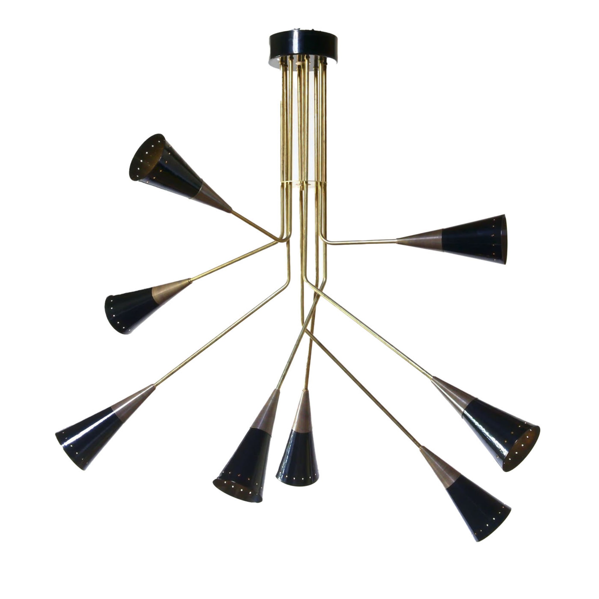 Fascino Lámpara de araña de 8 luces en negro y latón de Carlo Nason - Vista principal