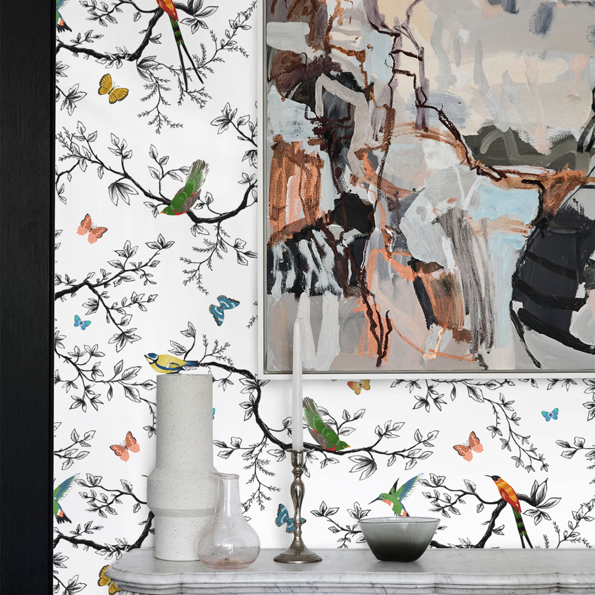 Whimsical Birds and Butterflies Wallpaper - Alternative view 3