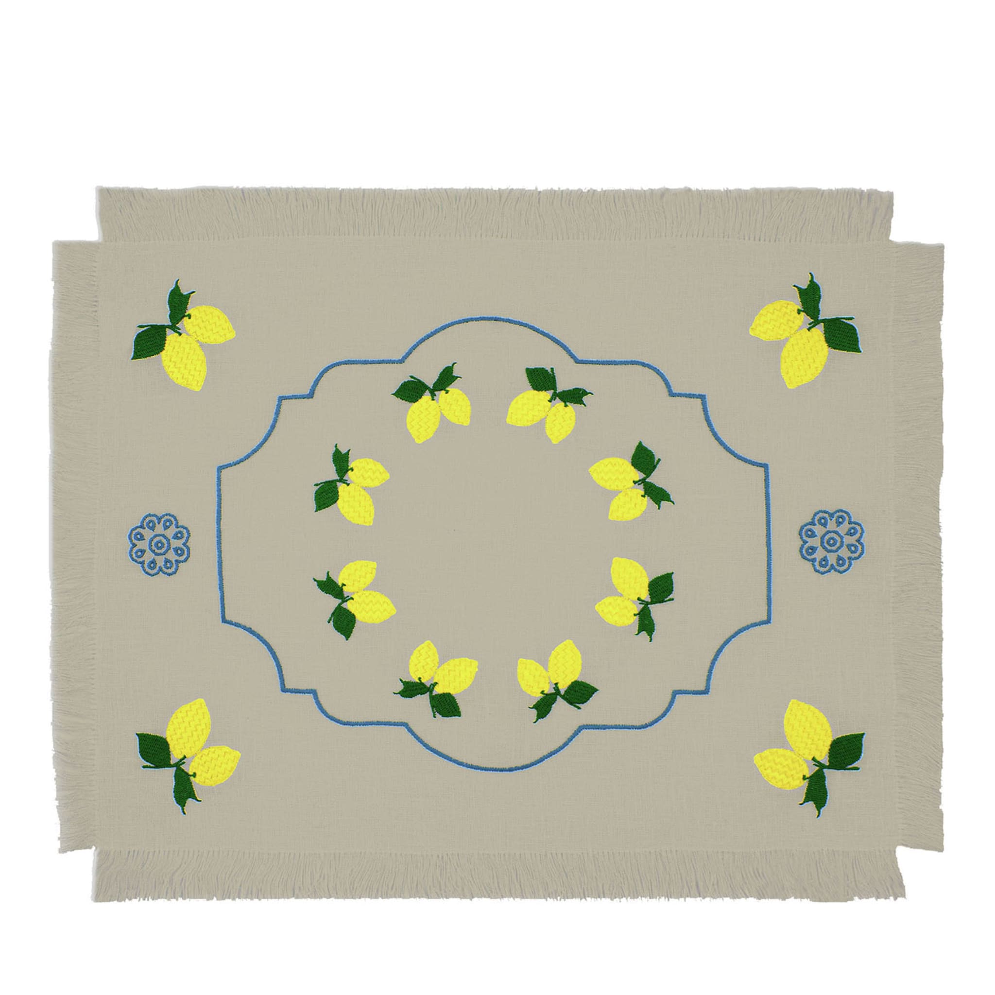 Limoni Set of 2 Embroidered Fringed Taupe Table Mats - Main view