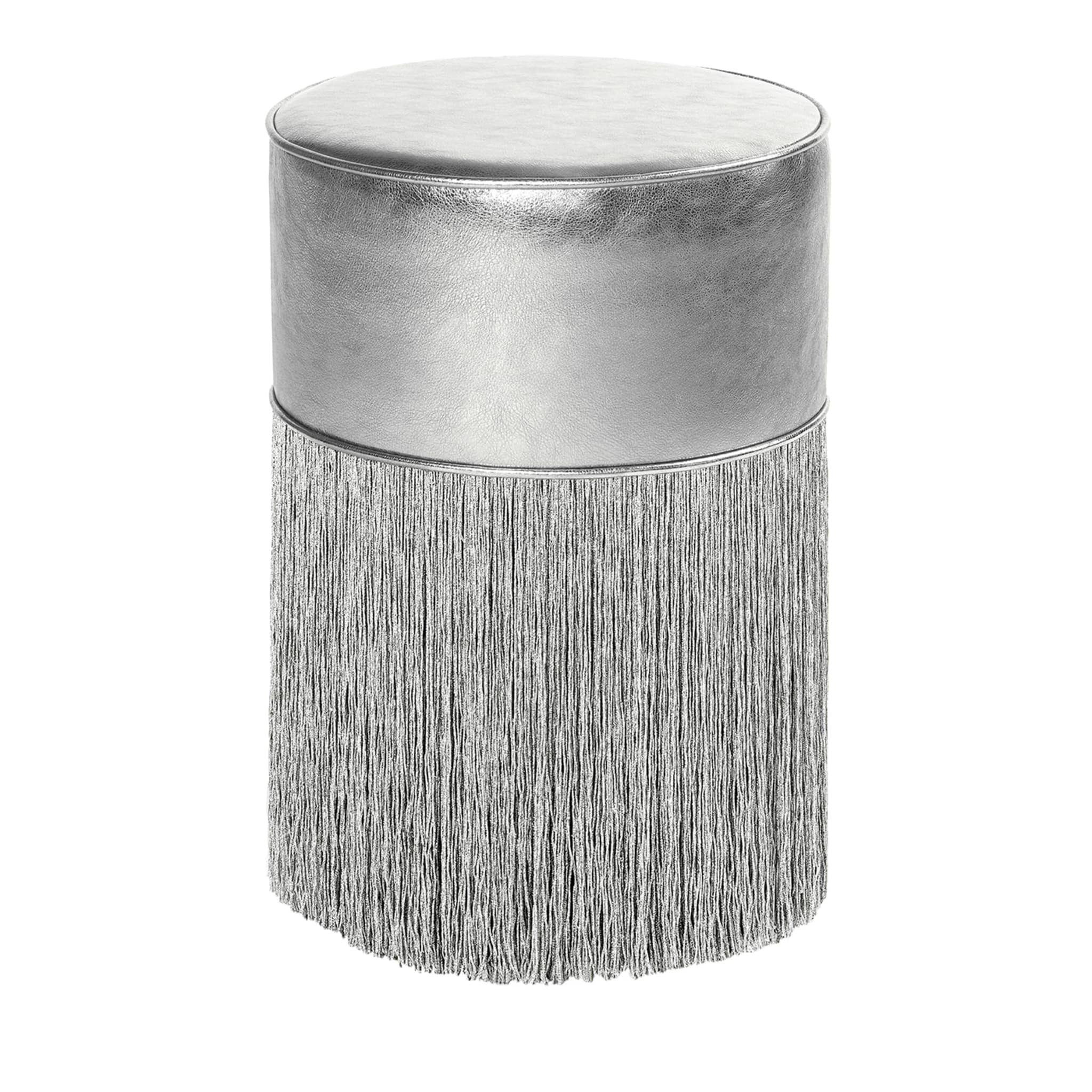 Silberglänzender Pouf aus metallischem Leder von Lorenza Bozzoli - Hauptansicht