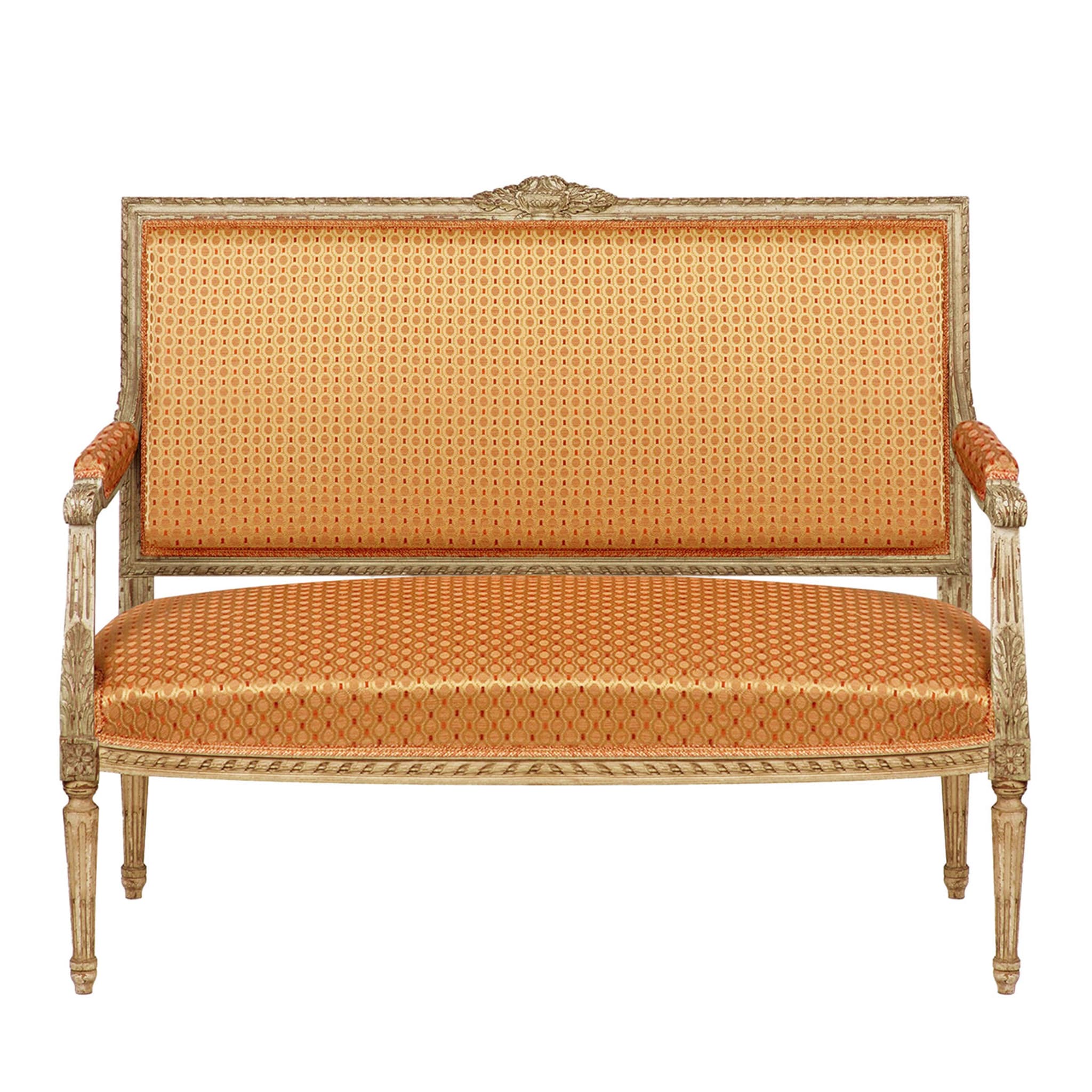 Louis XVI-Style Patterned Ivory Loveseat - Main view