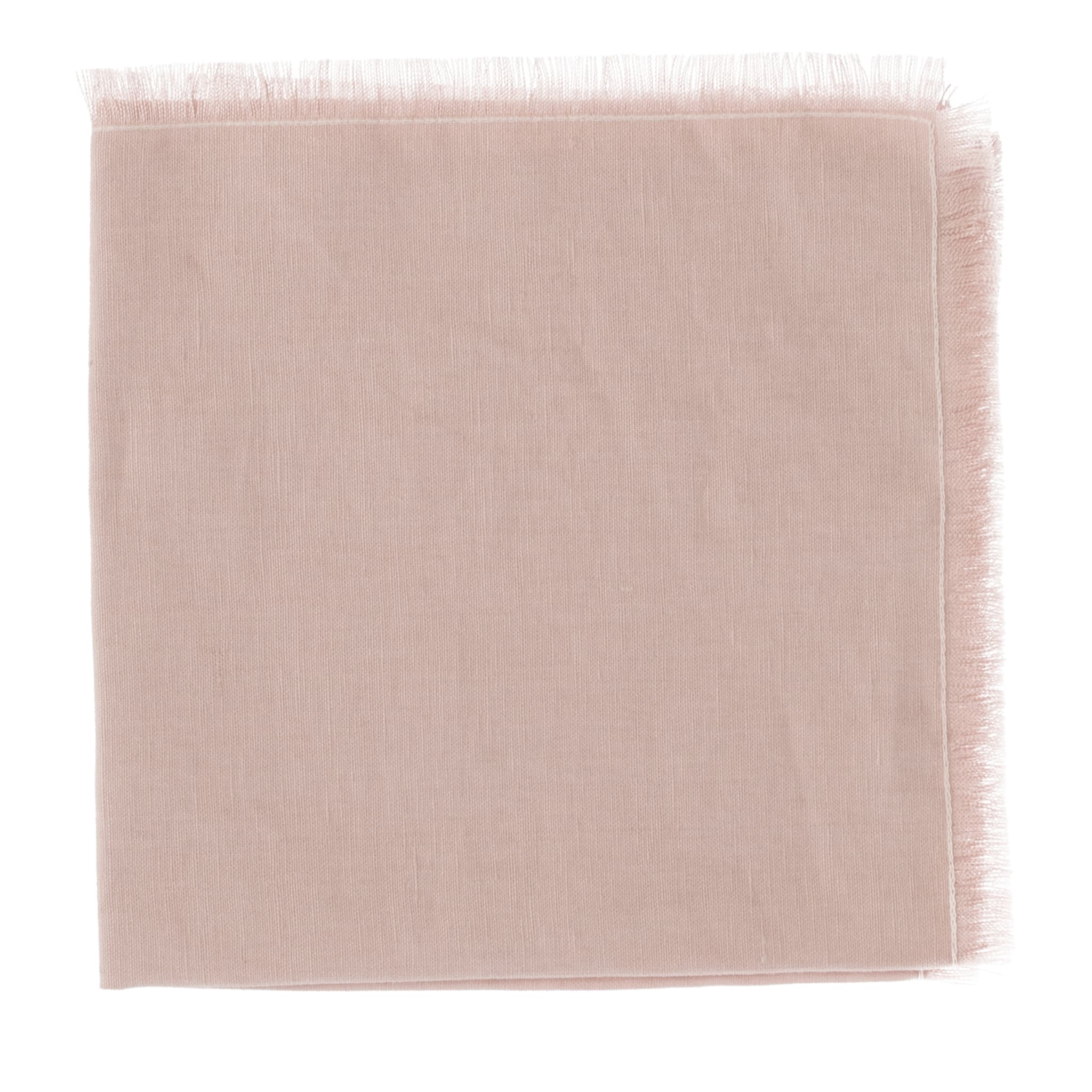  Set of 4 Luxury Hand-Fringed Silver-Pink Pure Linen Napkins - Main view