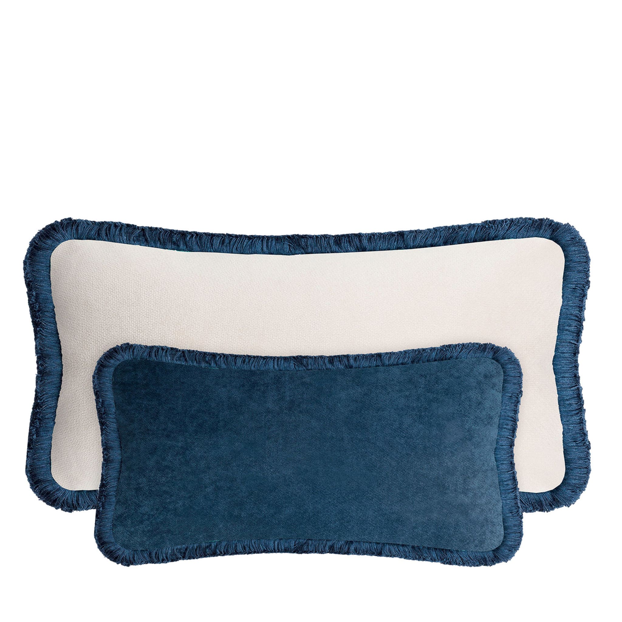 Couple Rectangle Blue And White Velvet Happy Cushion - Main view