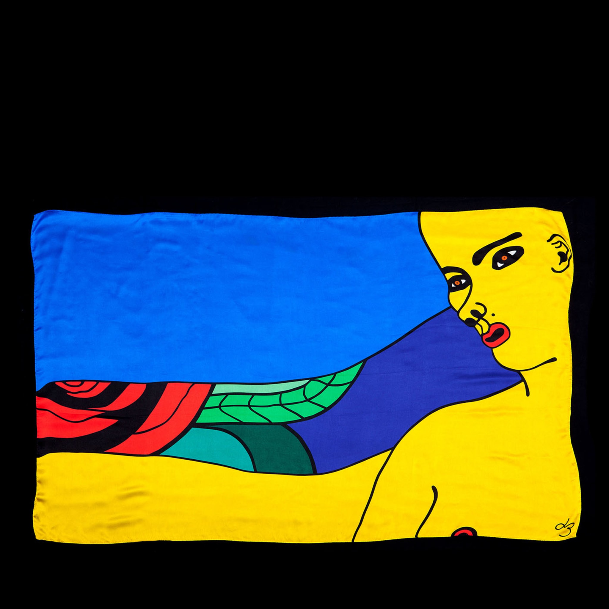 Oriental Woman Polychrome Print on Silk Tapestry - Alternative view 1