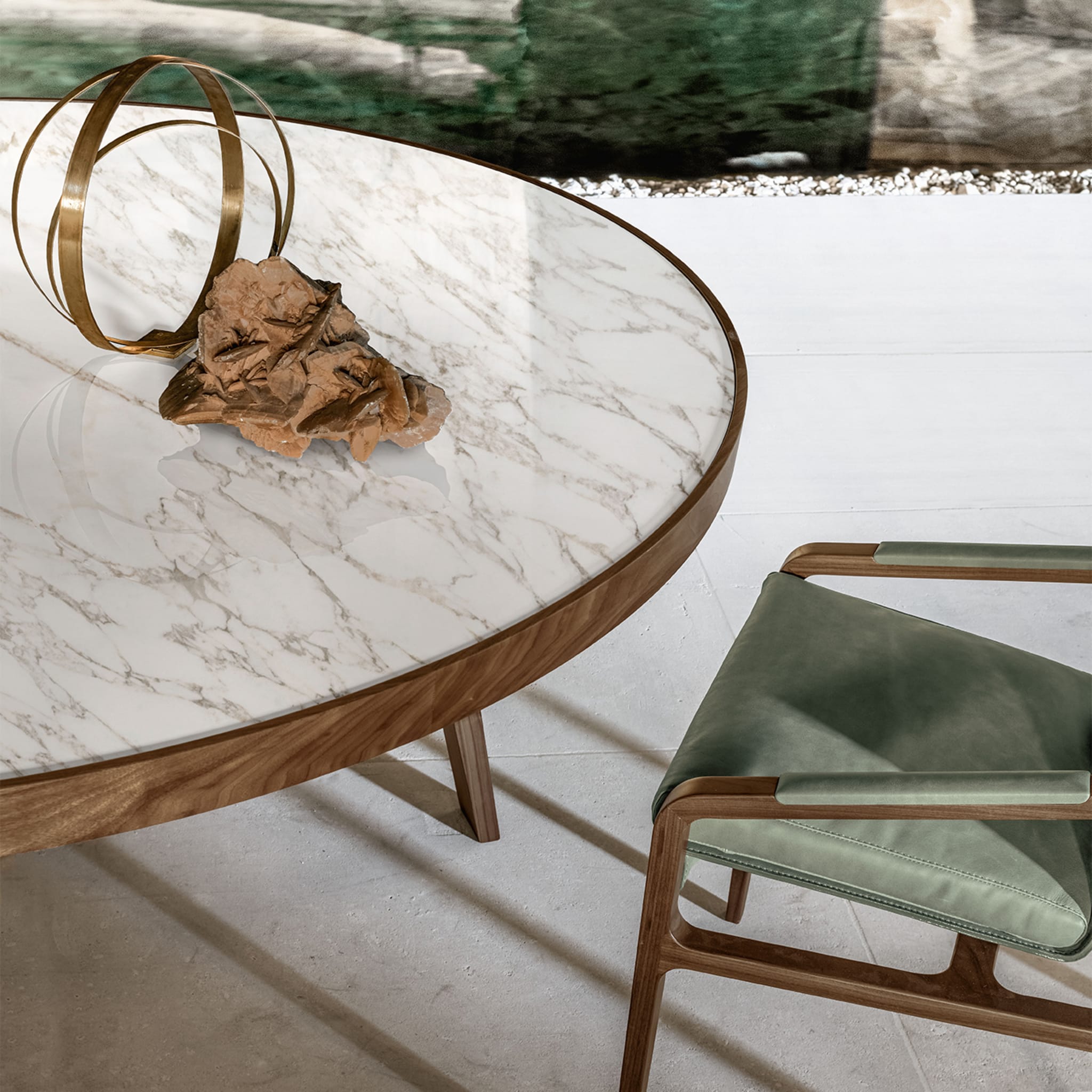Compass Round Michelangelo marble & Walnut Dining Table by Giuseppe Bavuso - Alternative view 2