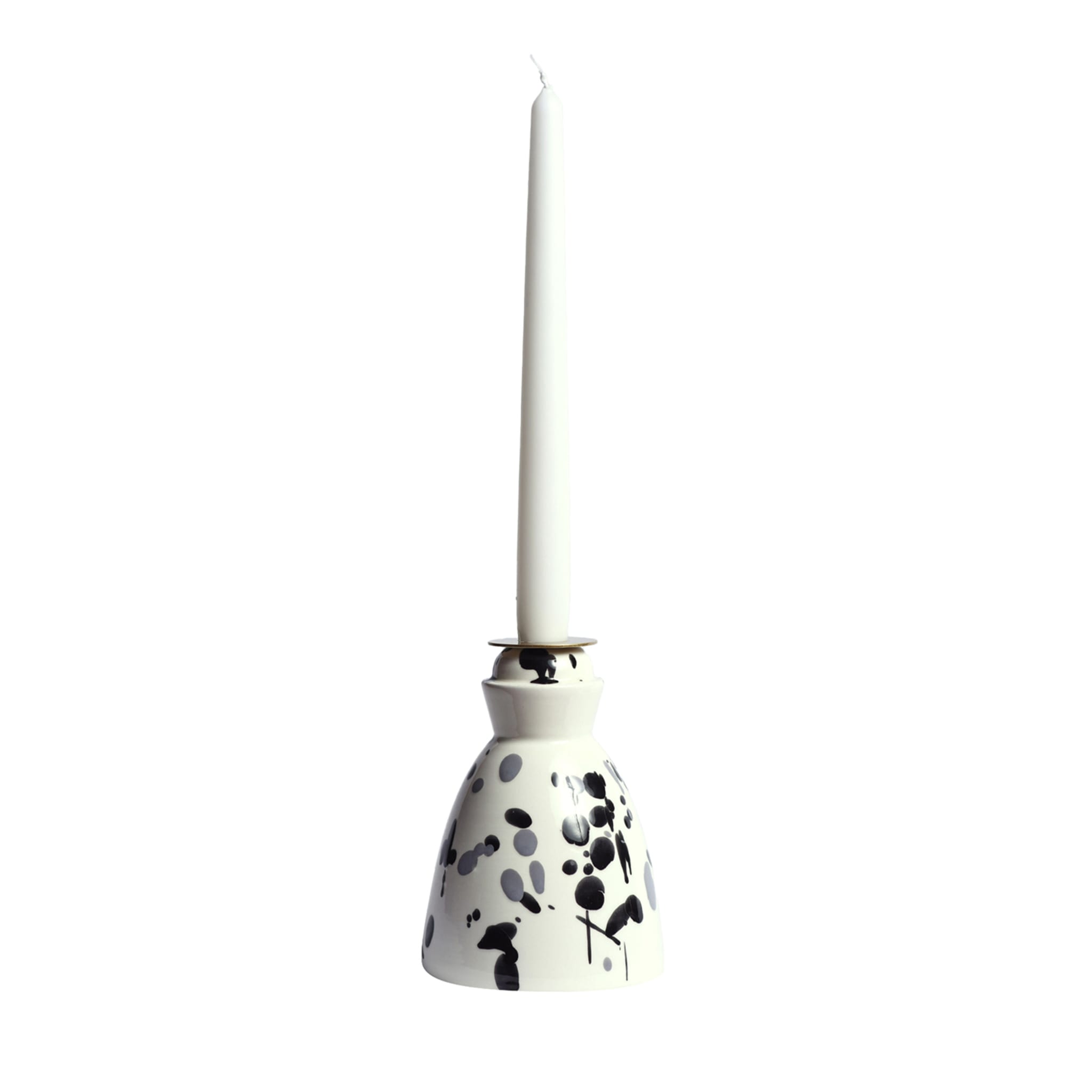 Black & White Ceramic Candlestick with 4 Beeswax Candles - Main view