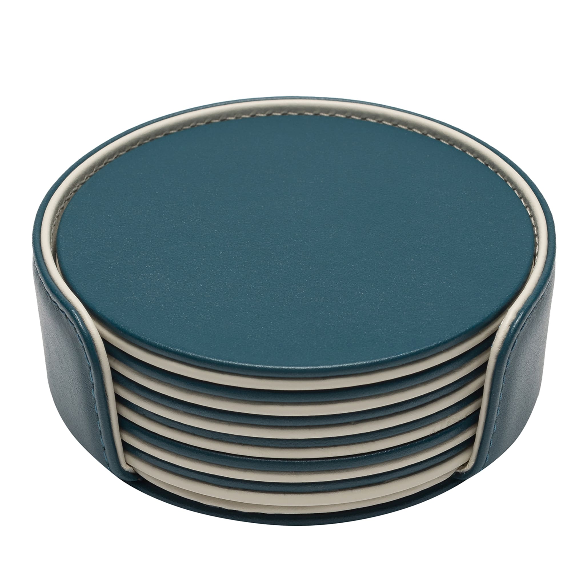 Set of 6 Mondrian Amalfi Blue and Luna White Round Coasters - Main view