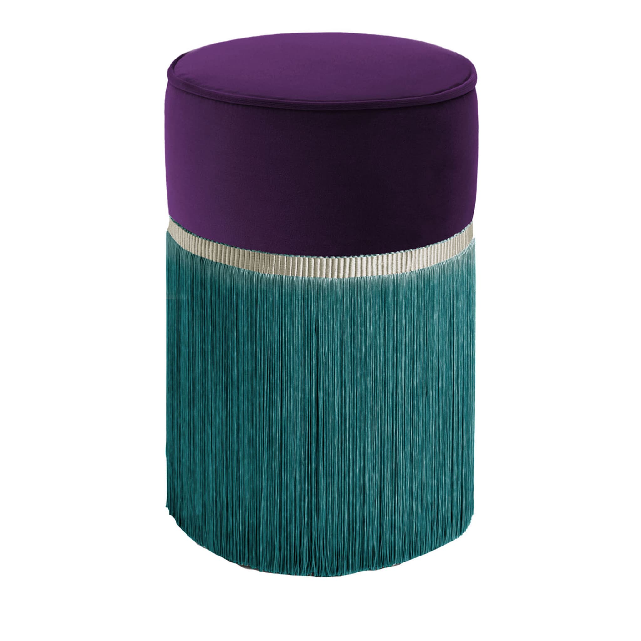 Decò Couture Geometric Purple and Green Ottoman - Main view