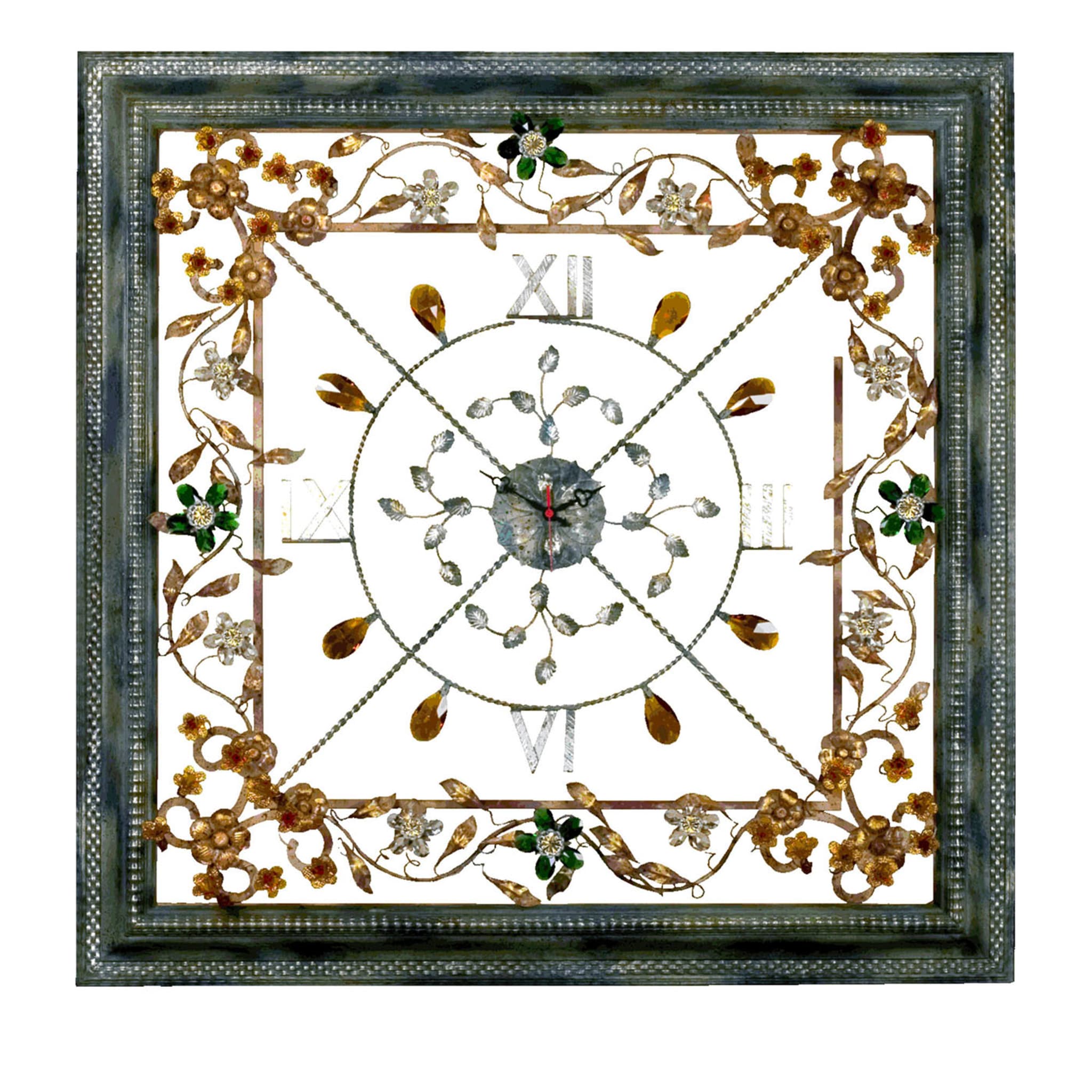 Square Floral Polychrome Wall Clock - Main view