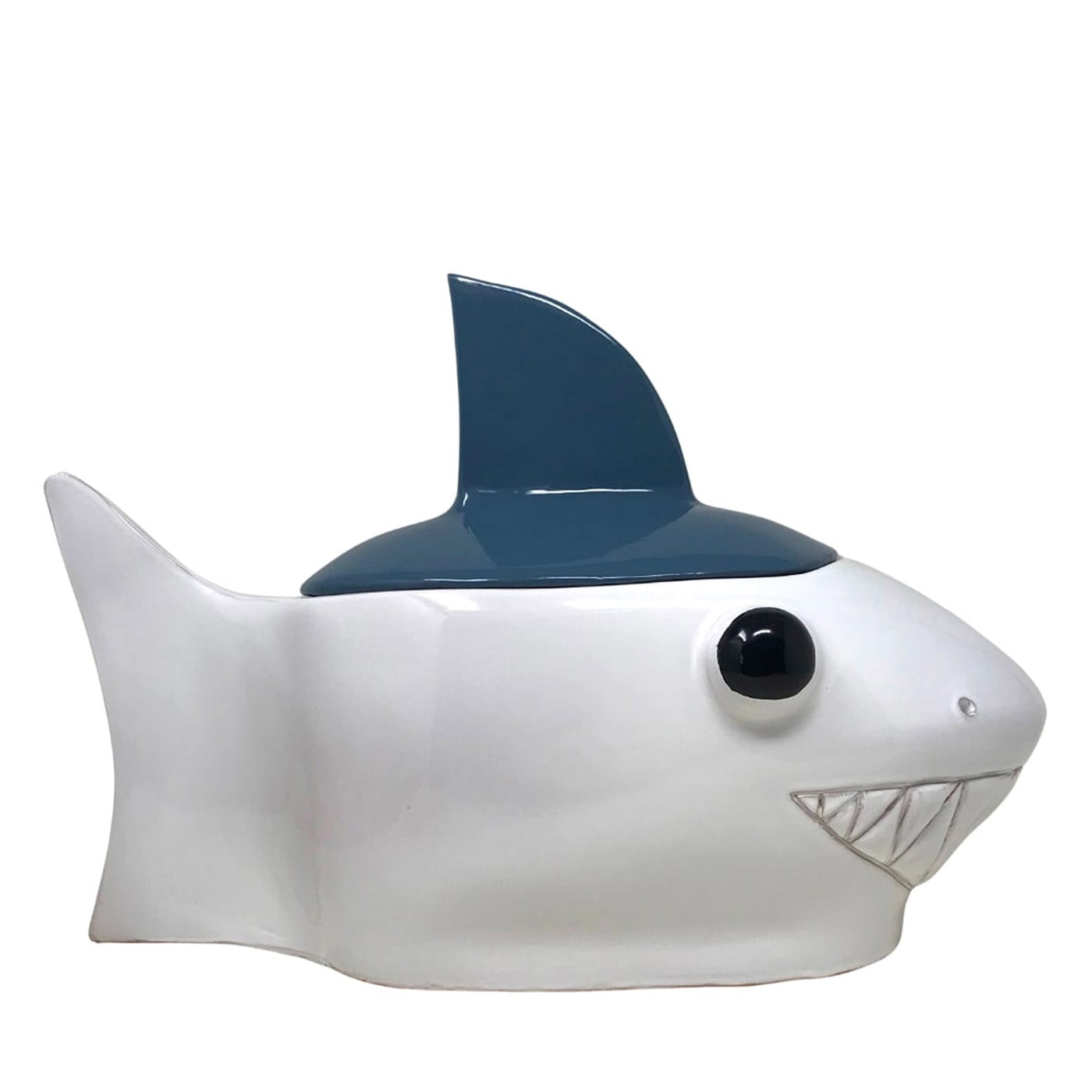 Large Blue-Gray and White Shark Container with Lid Freaklab | Artemest