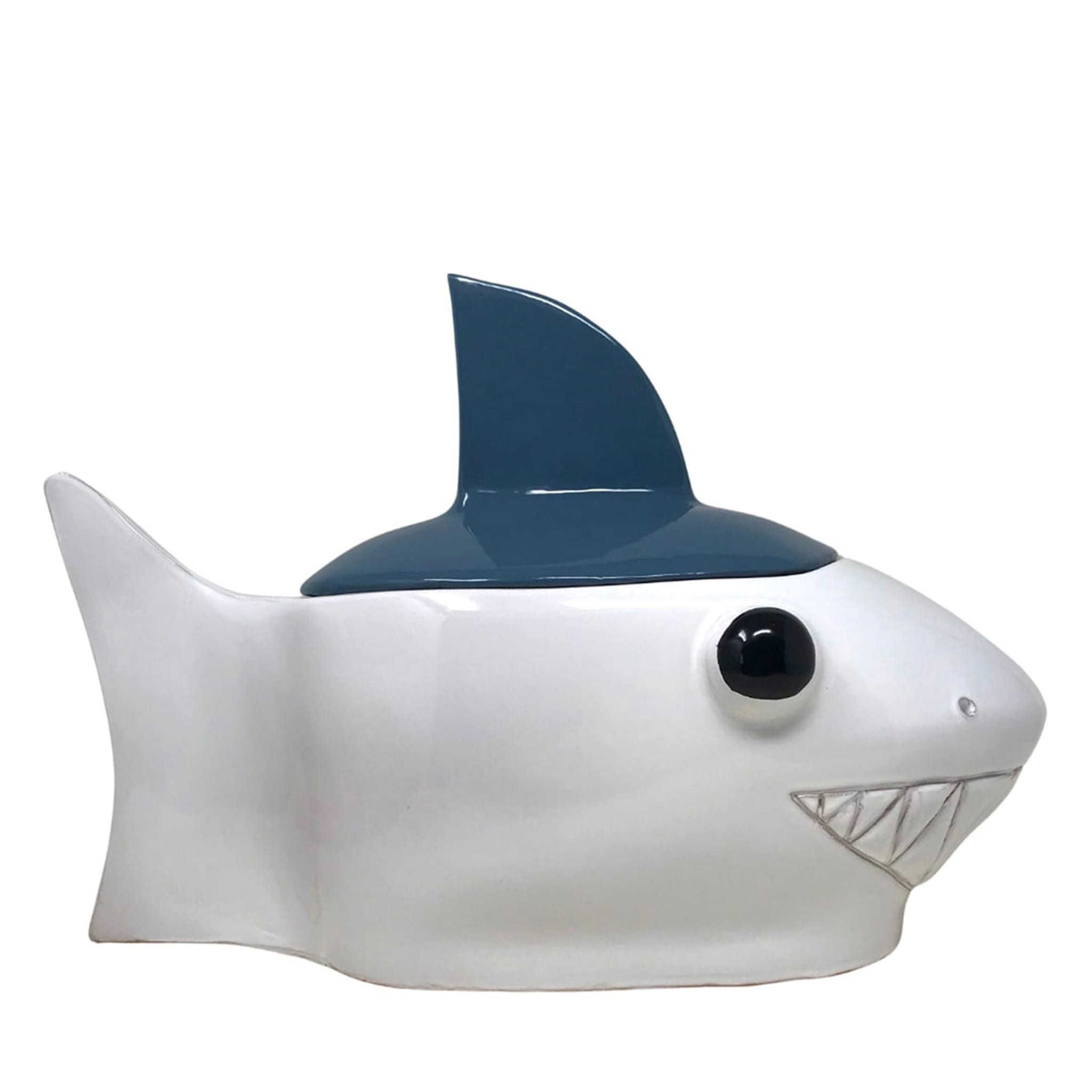 Large Blue-Gray and White Shark Container with Lid - Main view