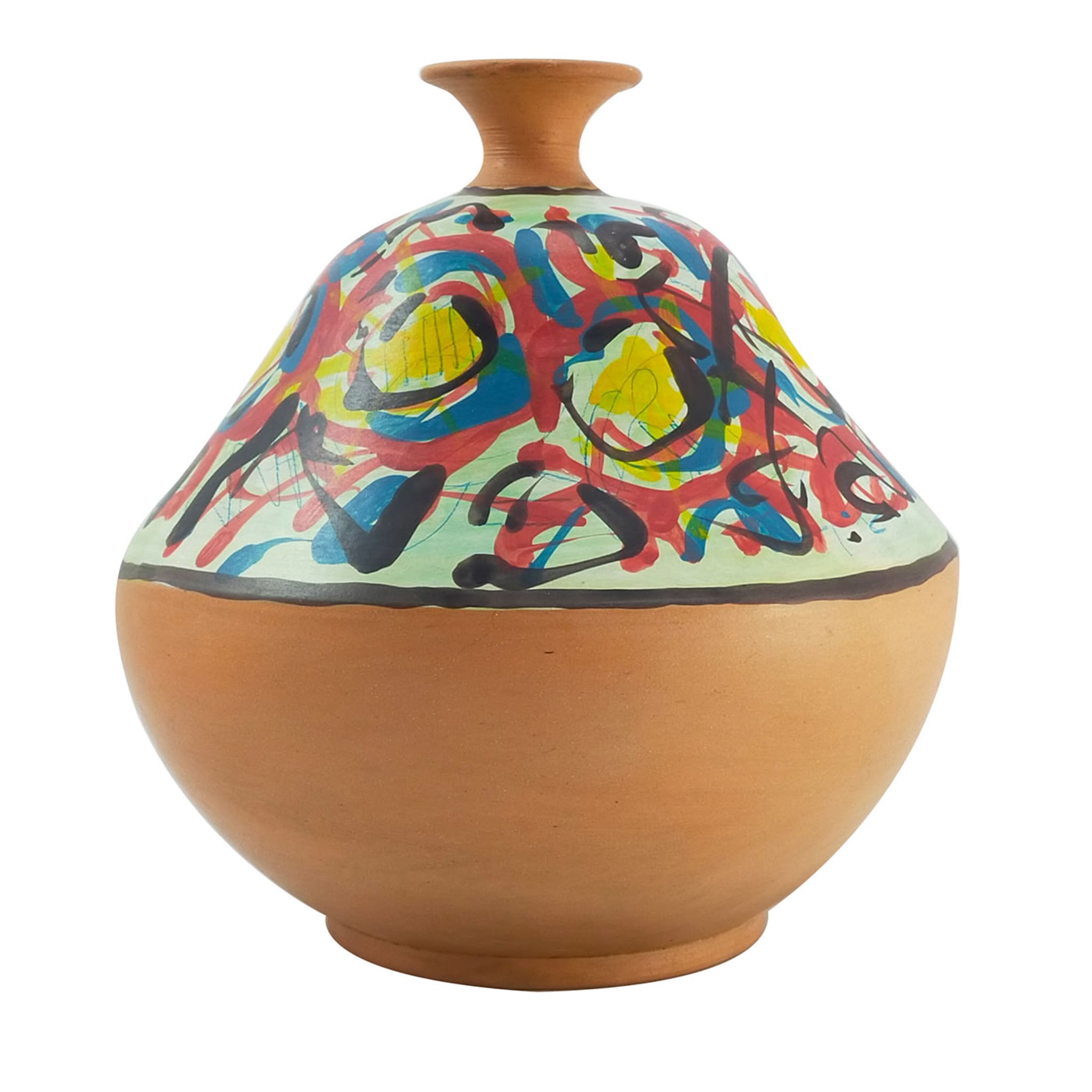 Single-Stem Polychrome Orange Terracotta Vase #2 - Main view