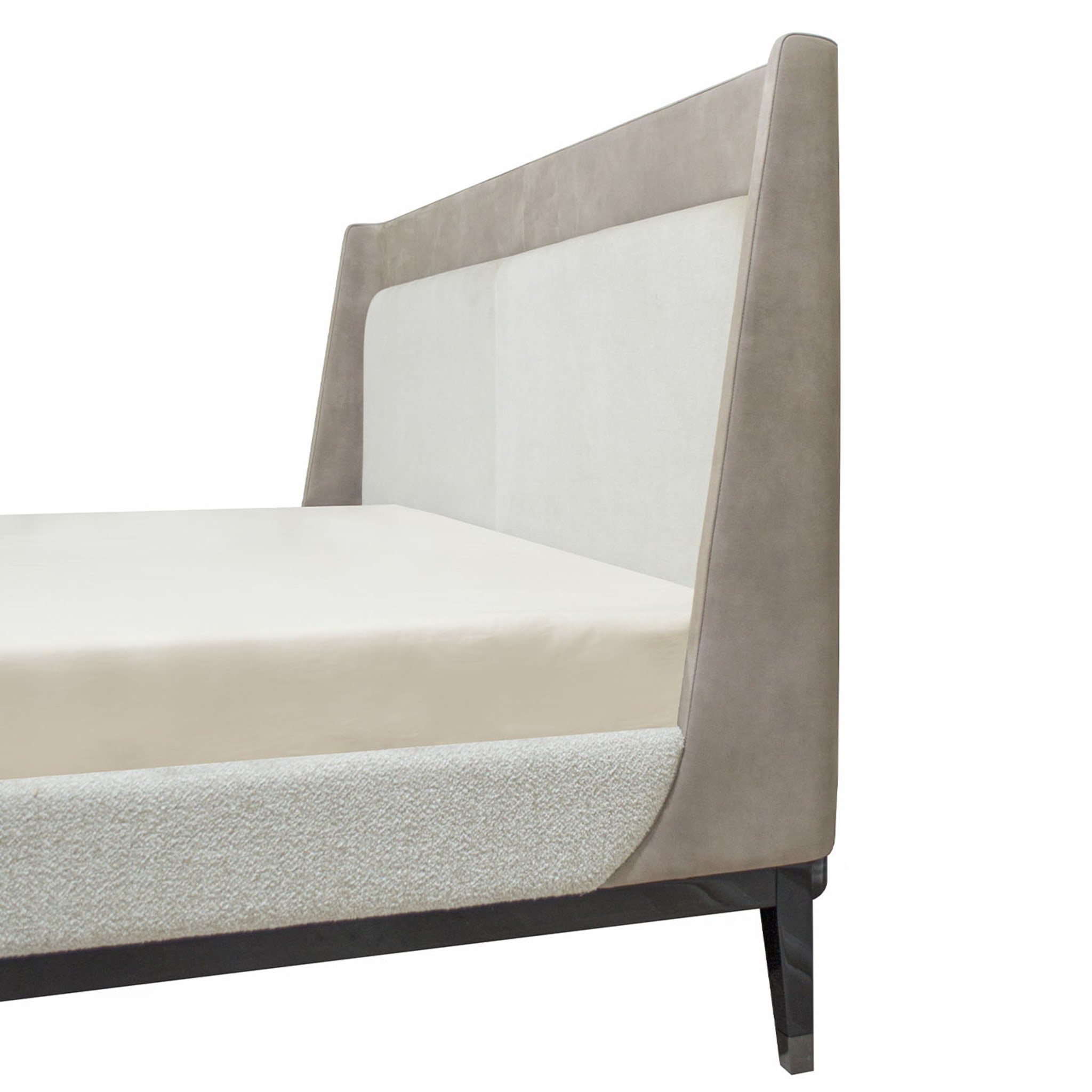 Italian Bed Upholstered in Nubuck and Quinoa Boucle Fabric  - Alternative view 1