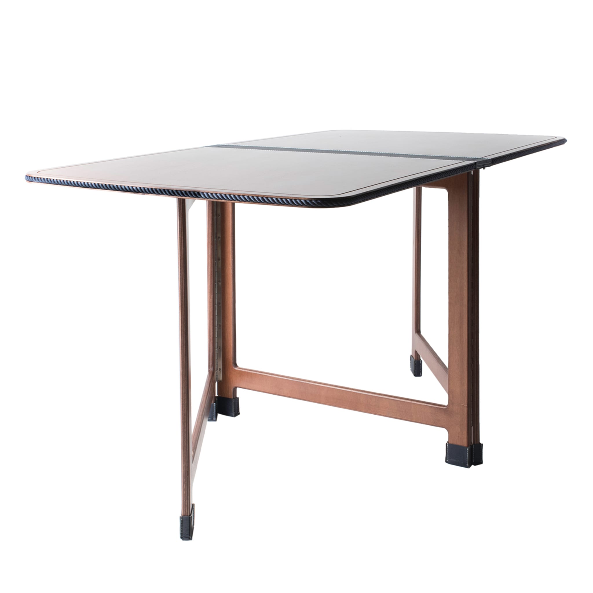 Table pliante rectangulaire avec insertion de cuir écologique bleu et de corde - Vue principale