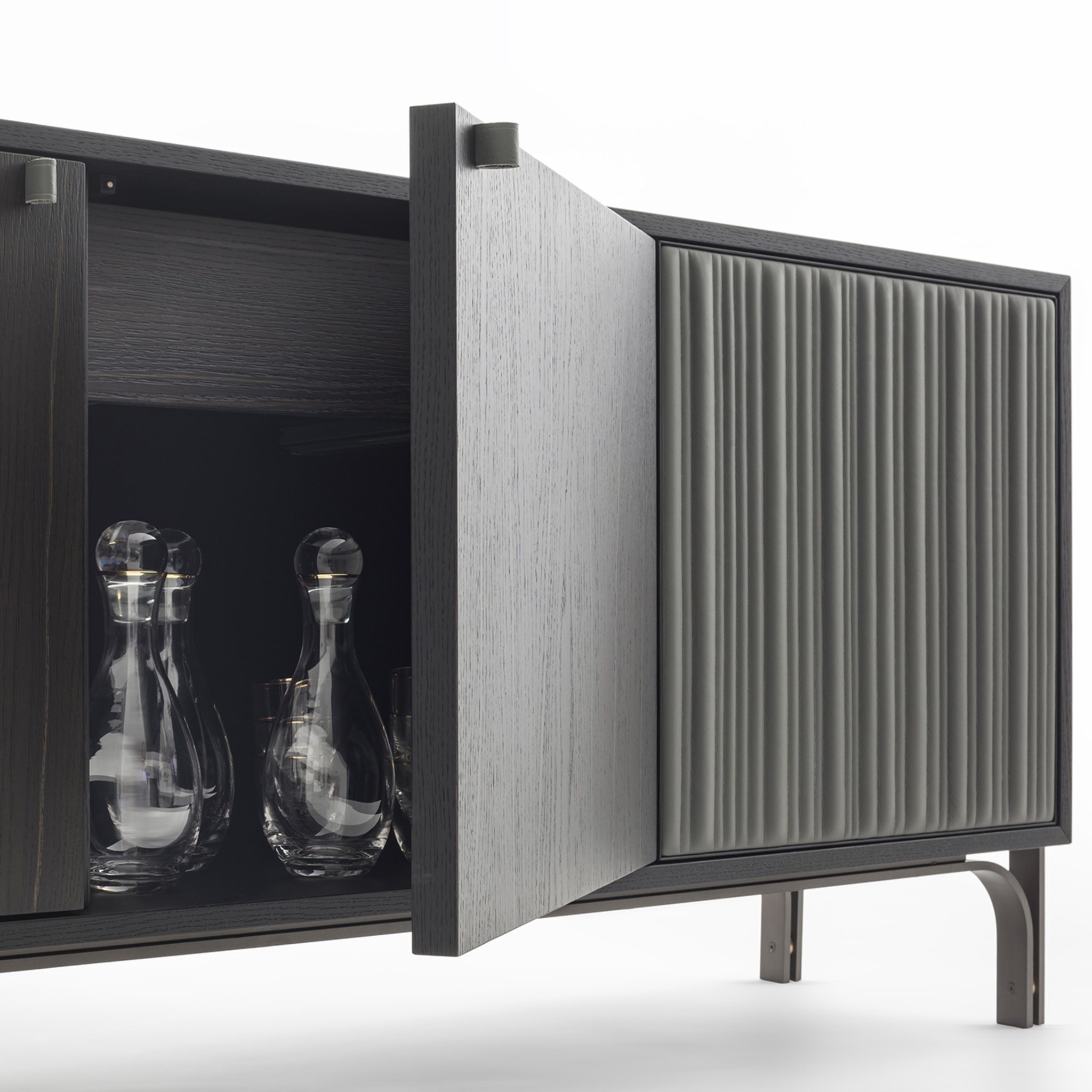 Canette 2-Door Anthracite-Gray Nubuck Leather & Oak Sideboard - Alternative view 1