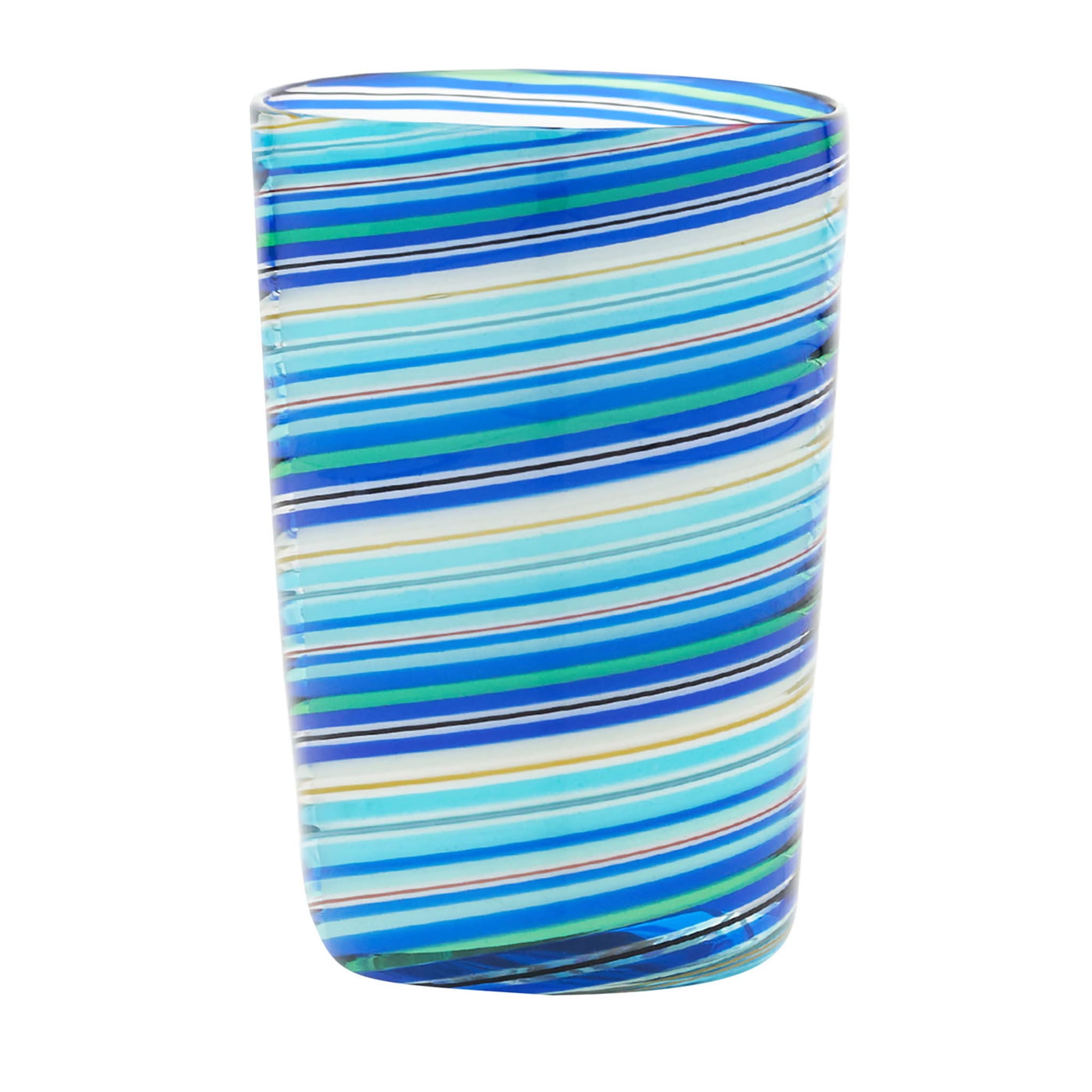 Set di 2 bicchieri da acqua blu soffiati a bocca con vortice arcobaleno  - Vista principale