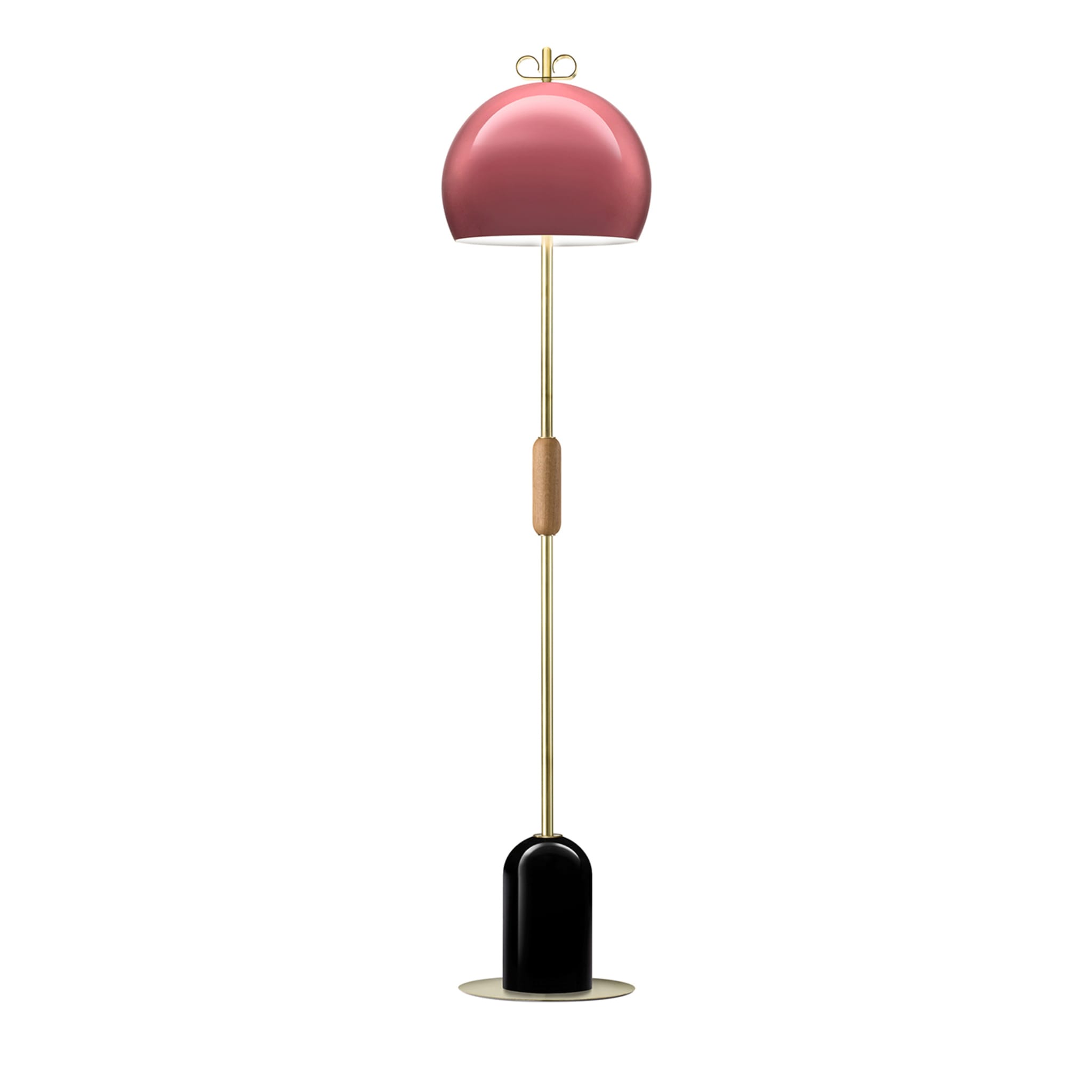 Bon Ton Rounded Pink Natural Brass Floor Lamp Black Base - Main view