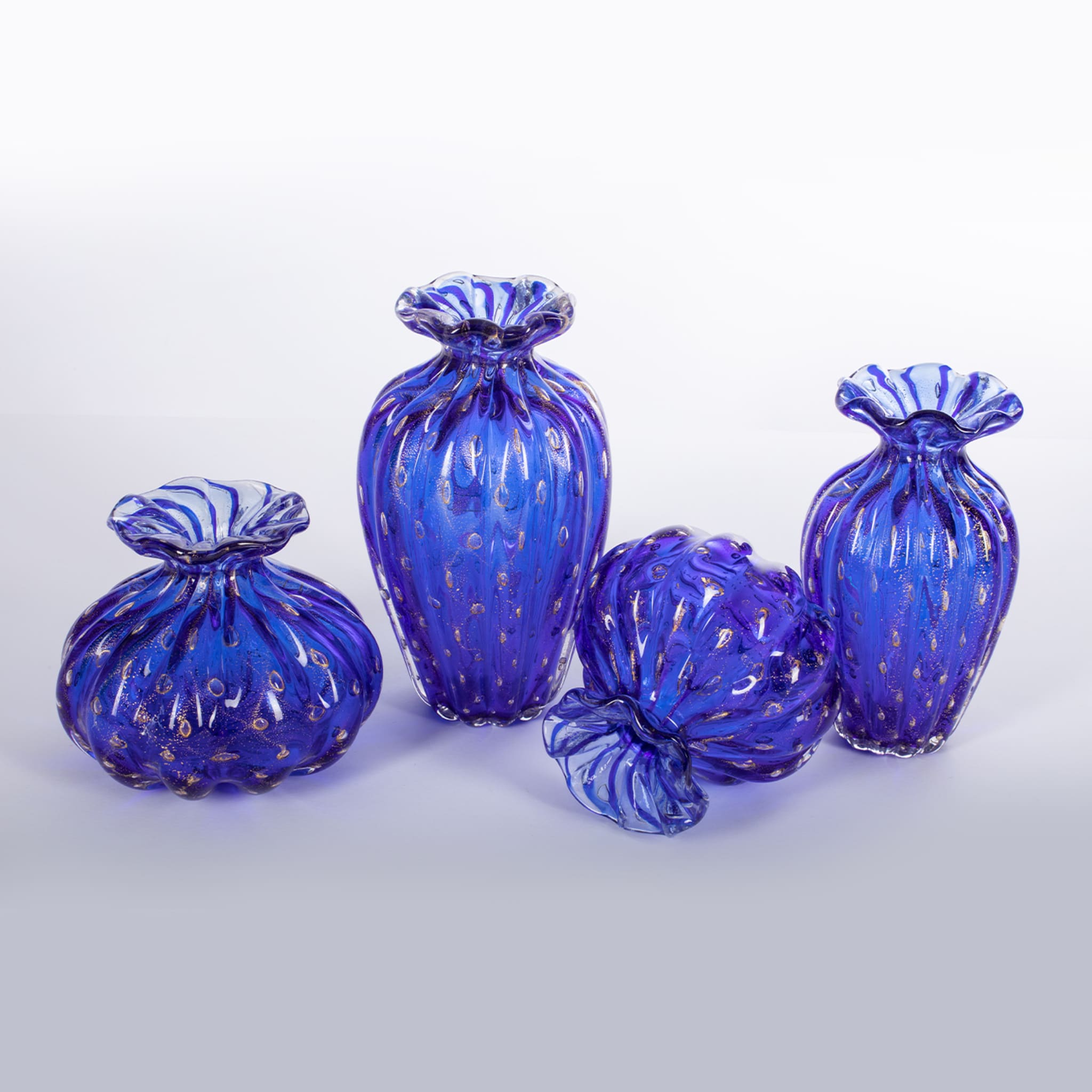 1950 Satz von 2 blauen Vasen mit Goldblasen - Alternative Ansicht 1
