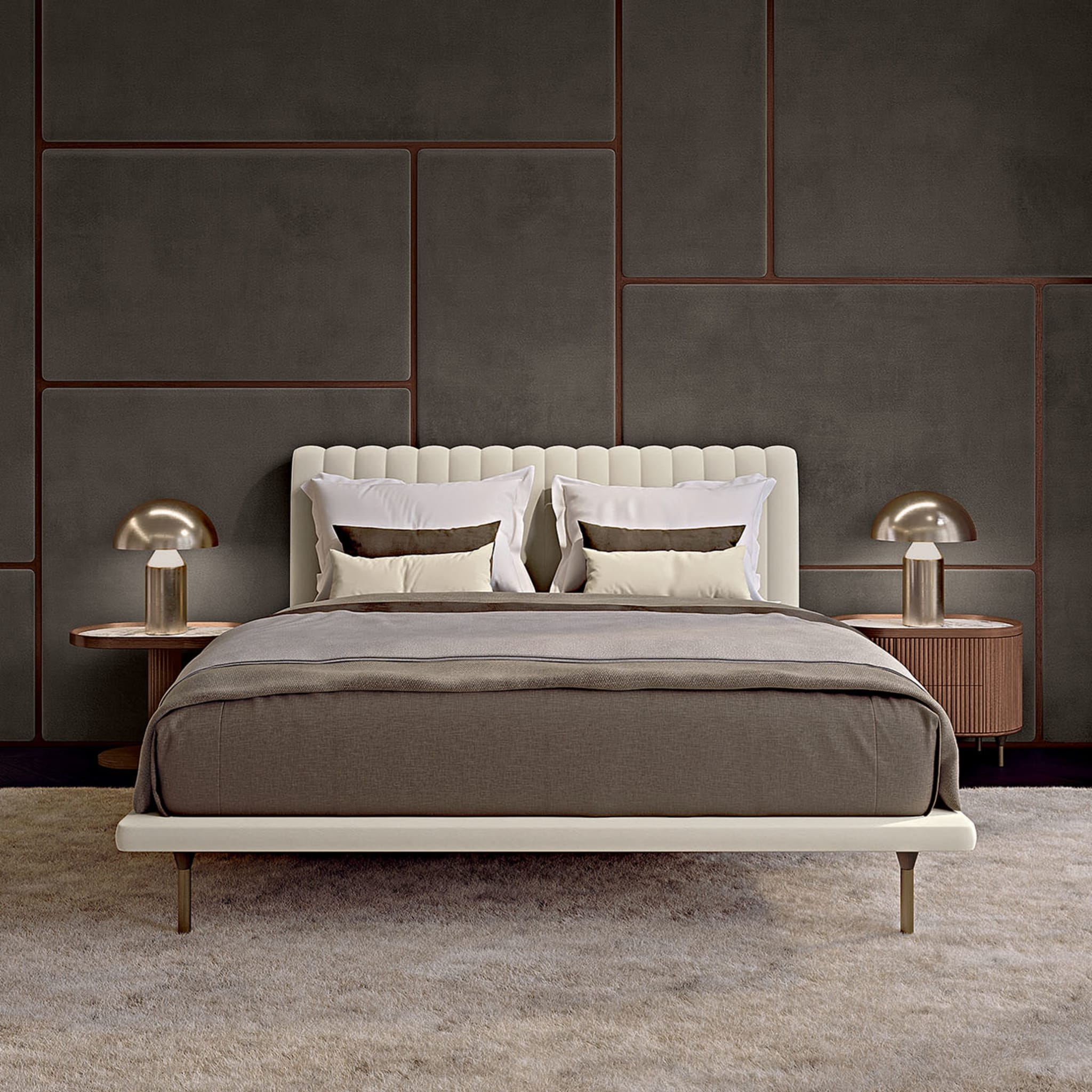 Opale Small Channeled Beige Double Bed - Alternative view 1