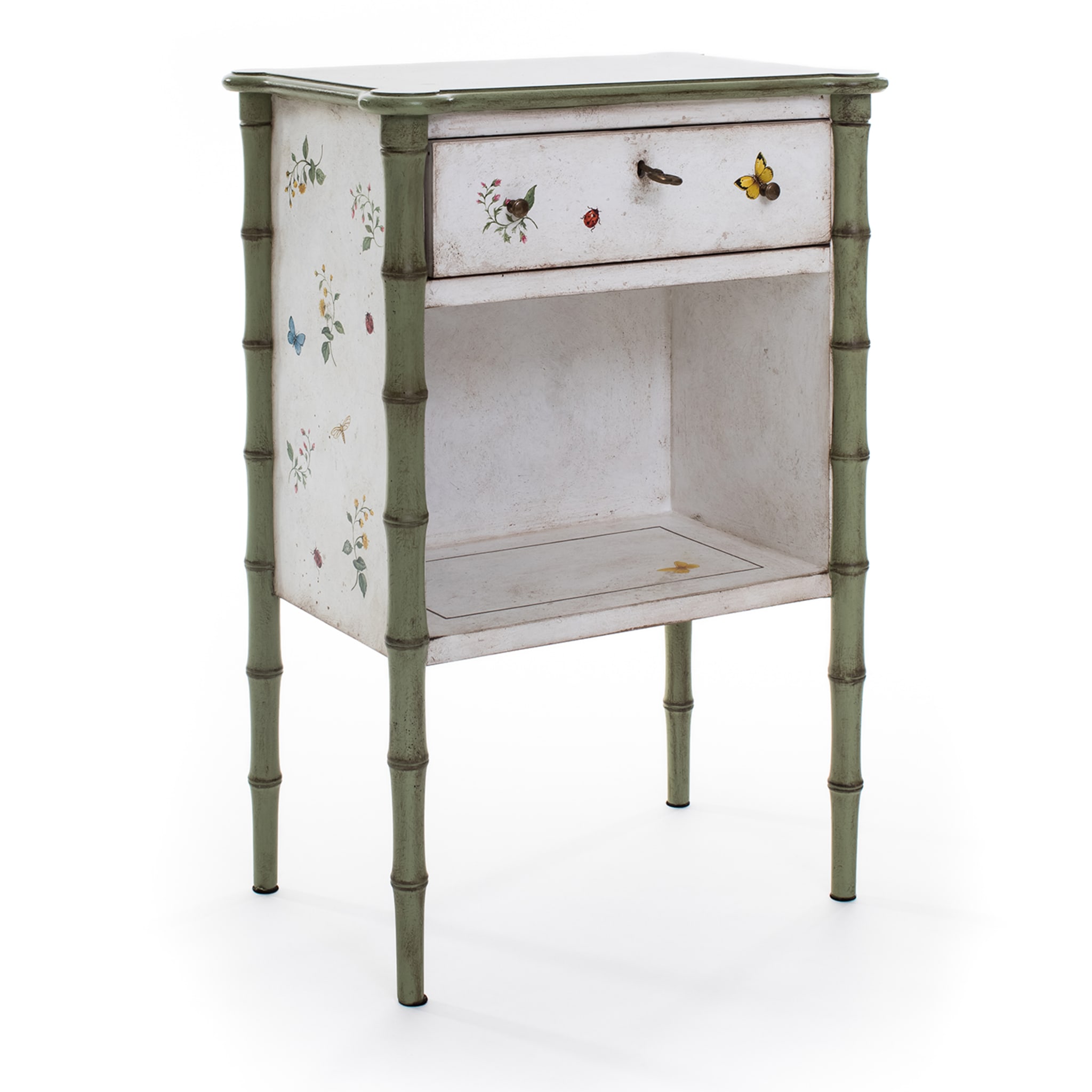 White-Green Lombardia Bamboo Nightstand with Butterflies - Alternative view 2